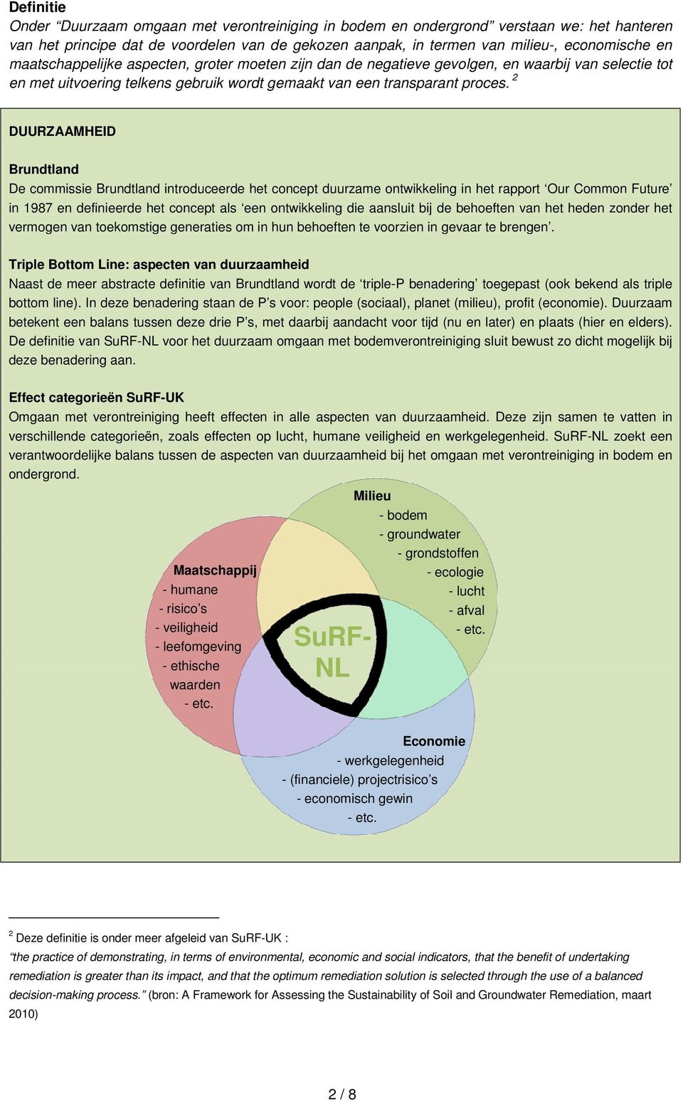 2 DUURZAAMHEID Brundtland De commissie Brundtland introduceerde het concept duurzame ontwikkeling in het rapport Our Common Future in 1987 en definieerde het concept als een ontwikkeling die aansluit