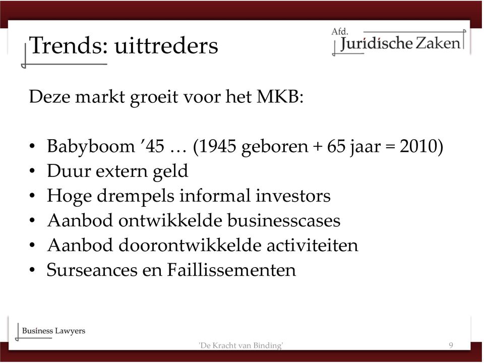 informal investors Aanbod ontwikkelde businesscases Aanbod