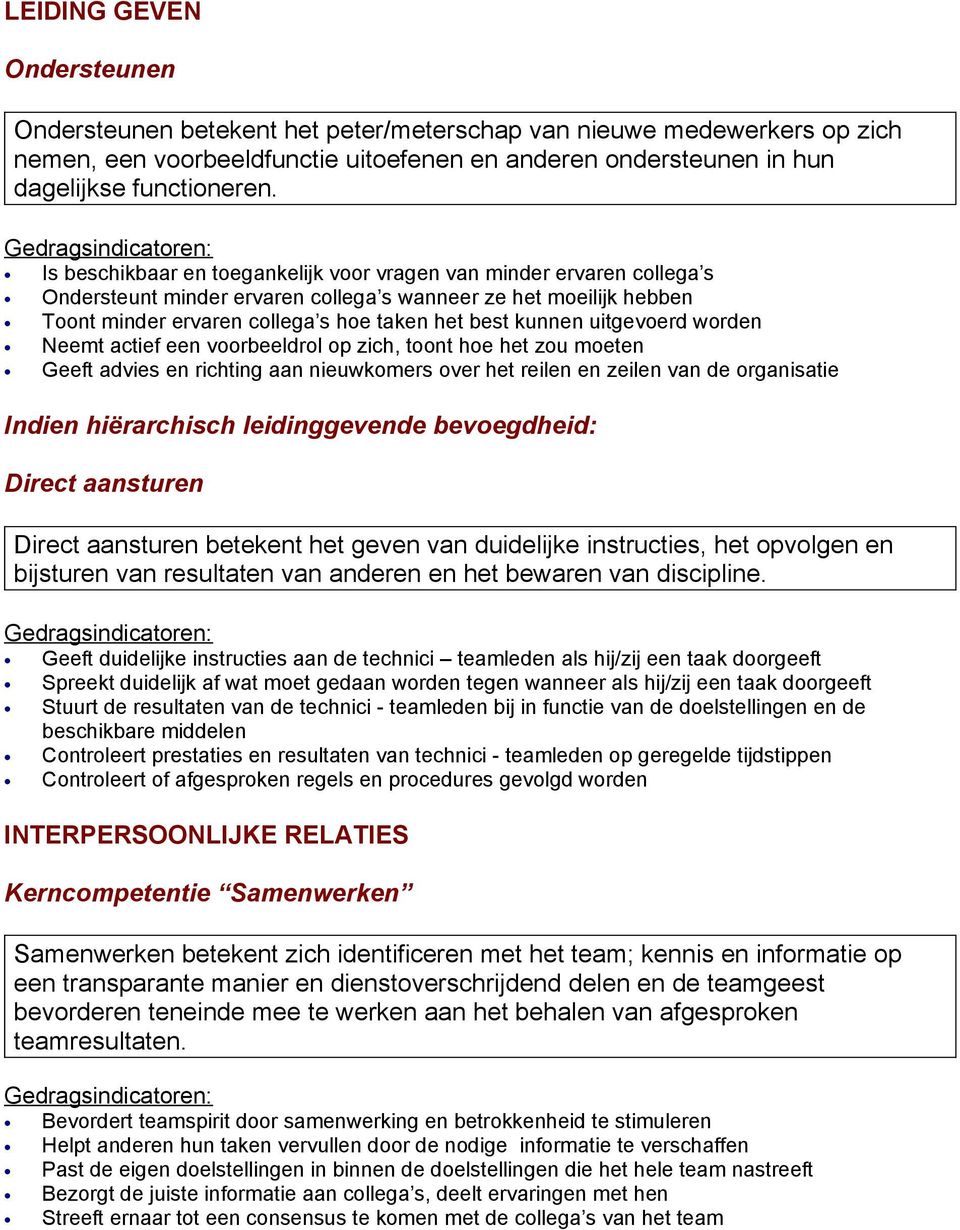 uitgevoerd worden Neemt actief een voorbeeldrol op zich, toont hoe het zou moeten Geeft advies en richting aan nieuwkomers over het reilen en zeilen van de organisatie Indien hiërarchisch