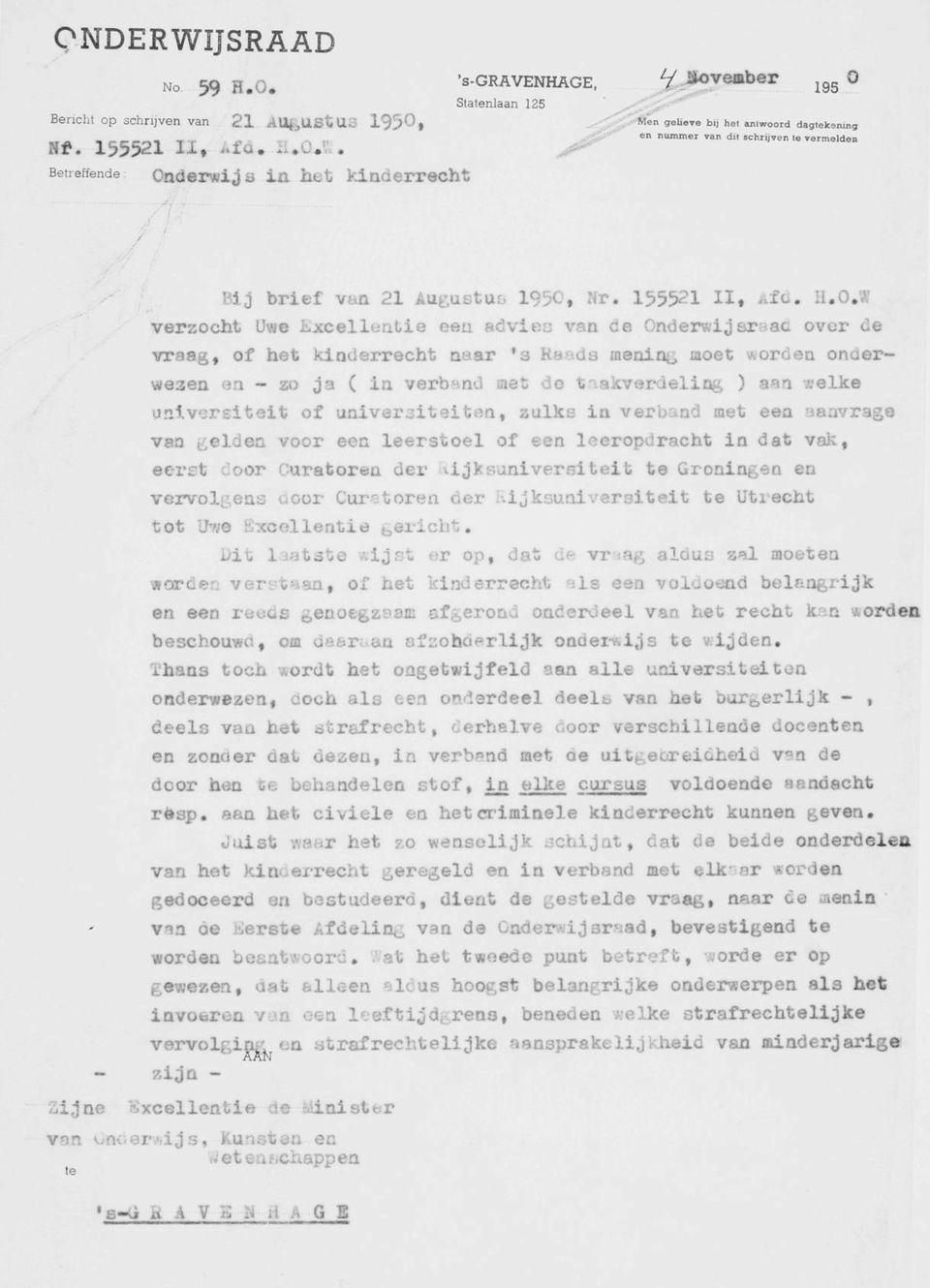 derwijs la het kinderrecht /y f f /& & Bij brief van 21 Augustas 1950, Nr. 155521 II, *fd. H.O.