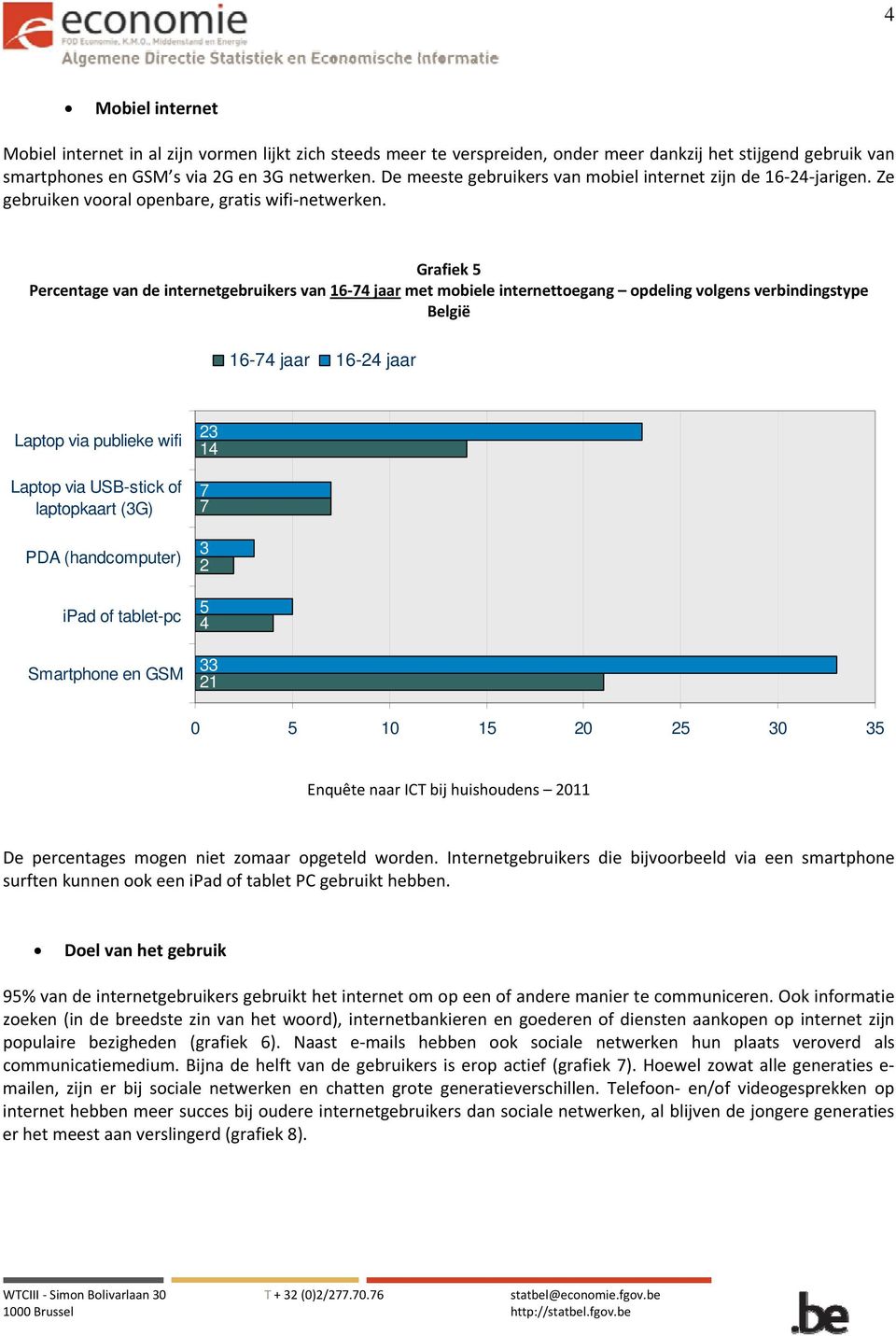 Grafiek 5 Percentage van de internetgebruikers van 16 74 jaar met mobiele internettoegang opdeling volgens verbindingstype 16-74 jaar 16-24 jaar Laptop via publieke wifi Laptop via USB-stick of