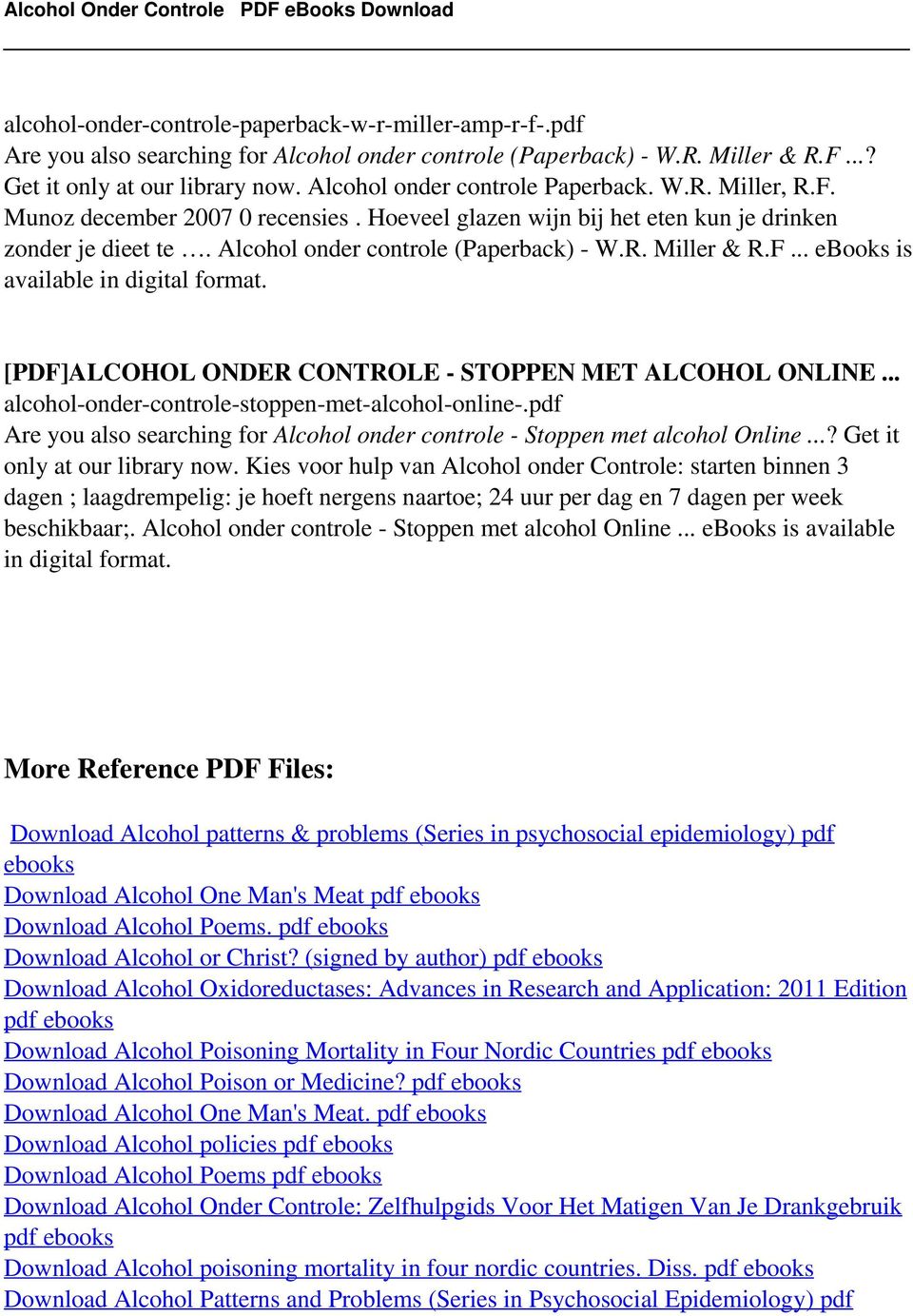 F... ebooks is [PDF]ALCOHOL ONDER CONTROLE - STOPPEN MET ALCOHOL ONLINE... alcohol-onder-controle-stoppen-met-alcohol-online-.