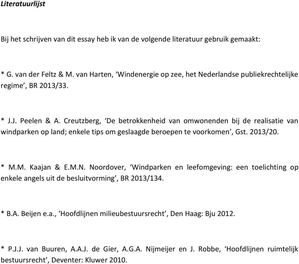 Creutzberg, De betrokkenheid van omwonenden bij de realisatie van windparken op land; enkele tips om geslaagde beroepen te voorkomen, Gst. 2013/20. * M.M. Kaajan & E.M.N.