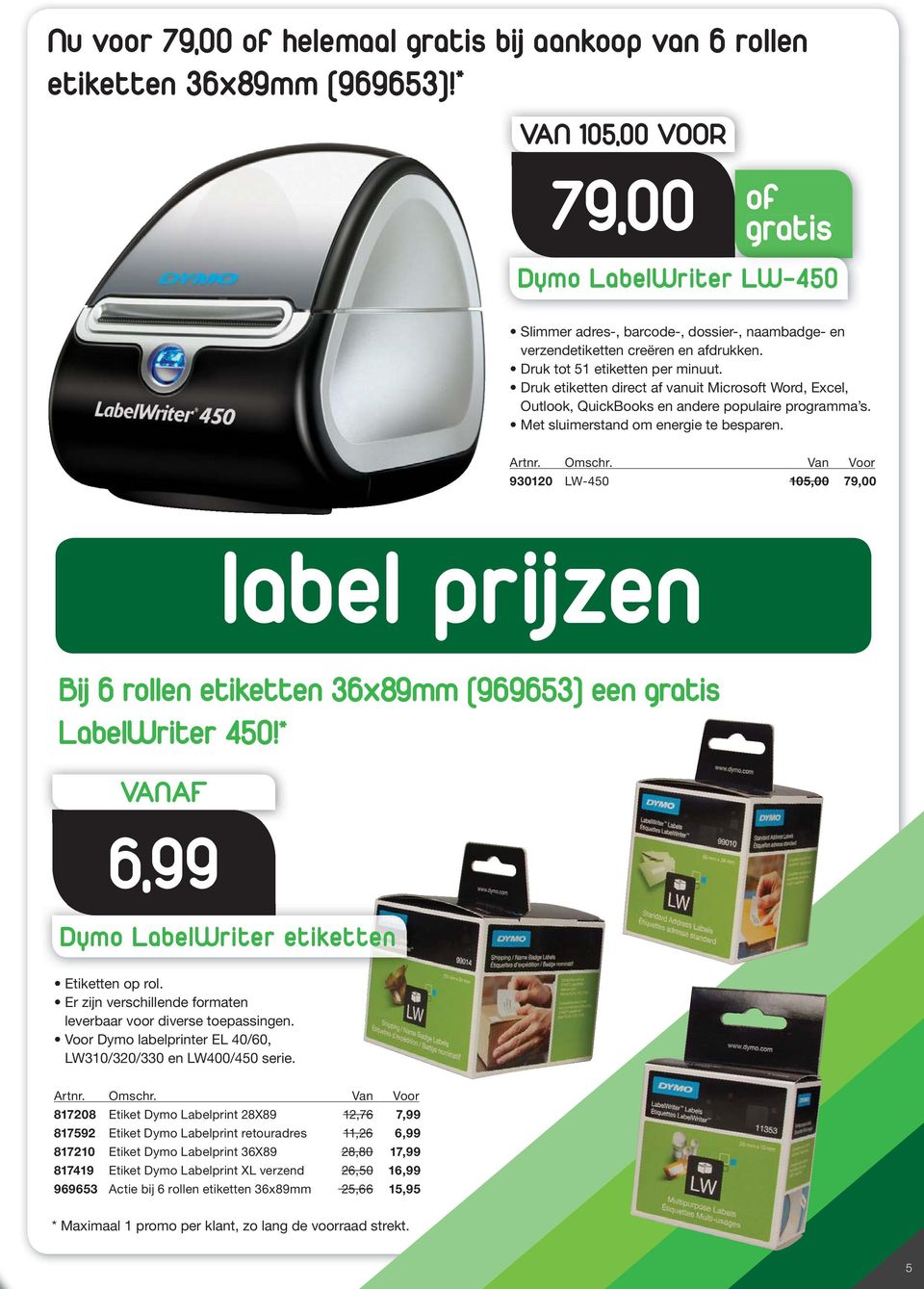 prijzen Bij 6 rollen etiketten 36x89mm (969653) een gratis LabelWriter 450!