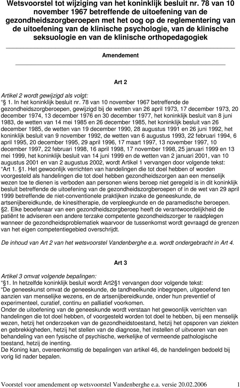 de klinische orthopedagogiek Amendement Art 2 Artikel 2 wordt gewijzigd als volgt: 1. In het koninklijk besluit nr.