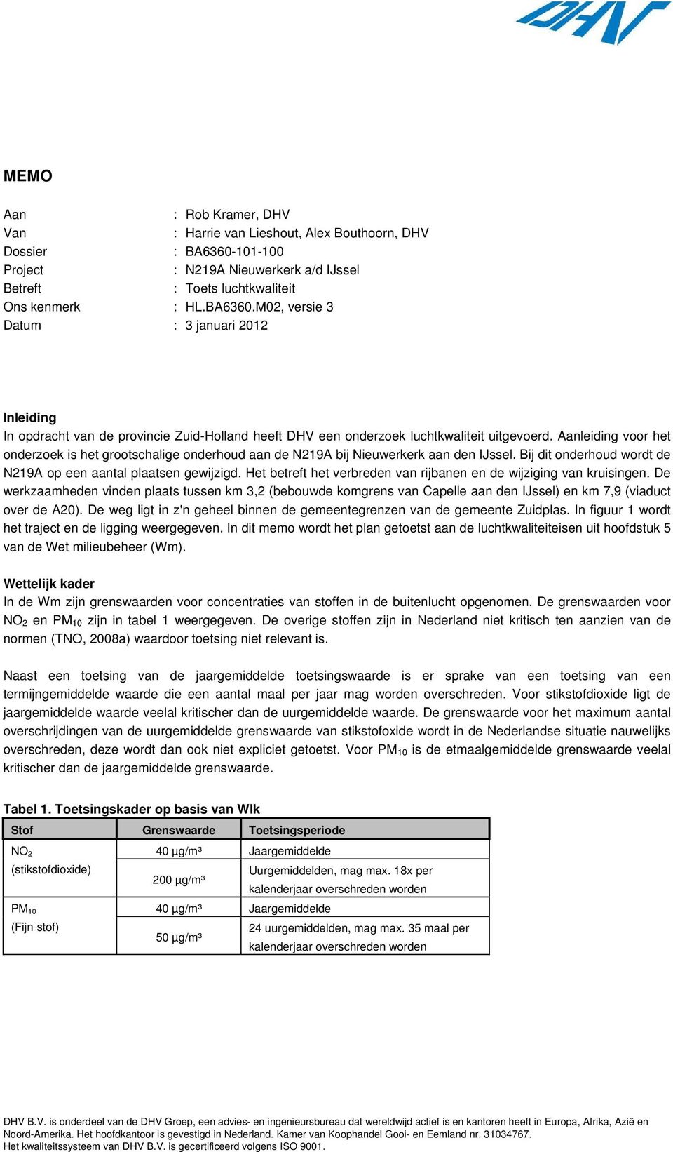 M02, versie 3 Datum : 3 januari 2012 Inleiding In opdracht van de provincie Zuid-Holland heeft DHV een onderzoek luchtkwaliteit uitgevoerd.