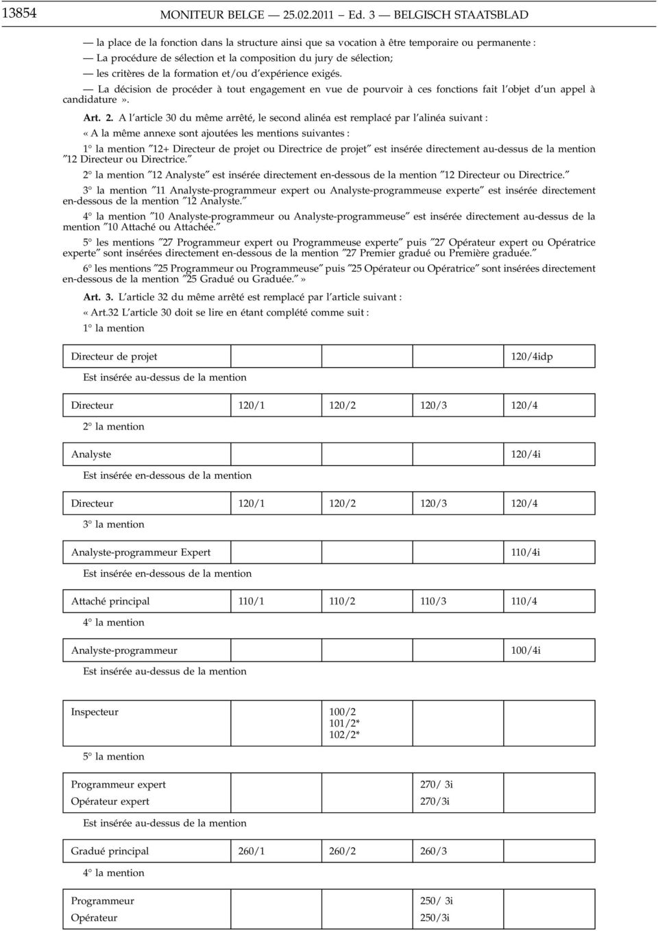 la formation et/ou d expérience exigés. La décision de procéder à tout engagement en vue de pourvoir à ces fonctions fait l objet d un appel à candidature». Art. 2.