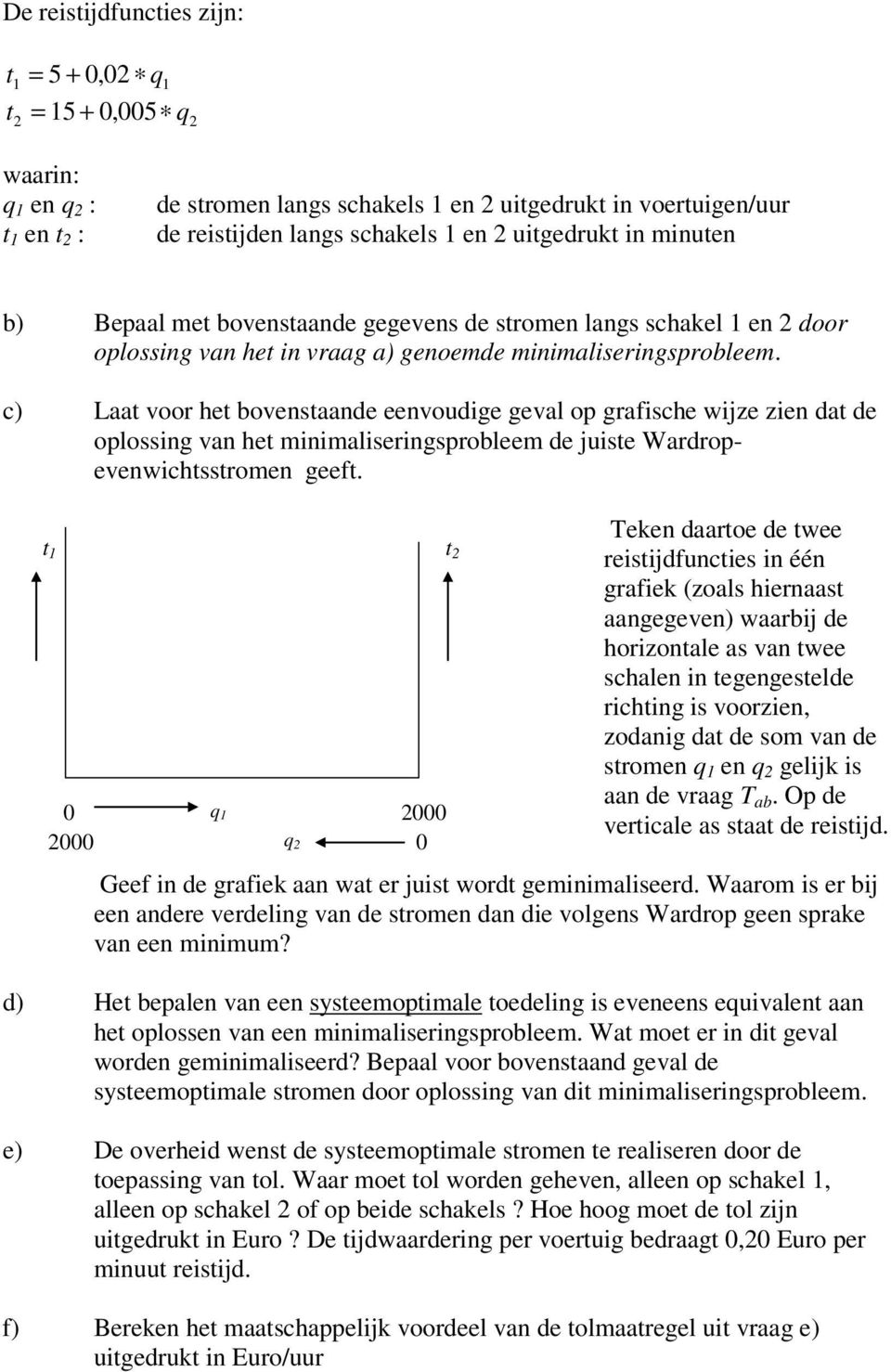 c) Lt voor het bovenstnde eenvoudige gevl op grfische wijze zien dt de oplossing vn het minimliseringsprobleem de juiste Wrdropevenwichtsstromen geeft.