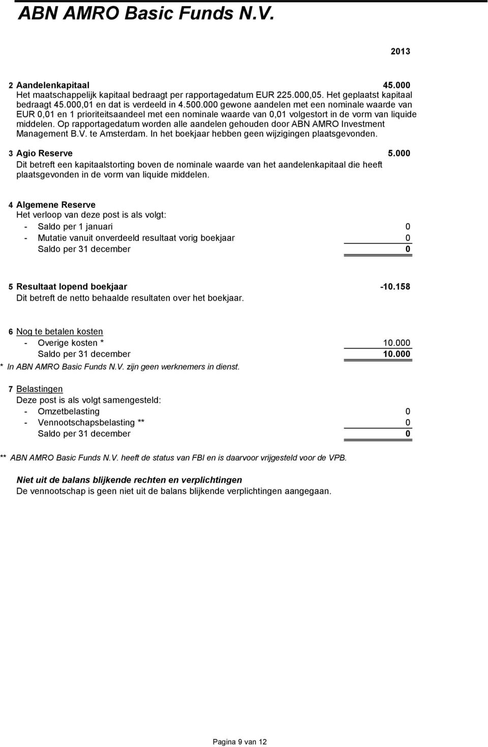 Op rapportagedatum worden alle aandelen gehouden door ABN AMRO Investment Management B.V. te Amsterdam. In het boekjaar hebben geen wijzigingen plaatsgevonden. 3 Agio Reserve 5.