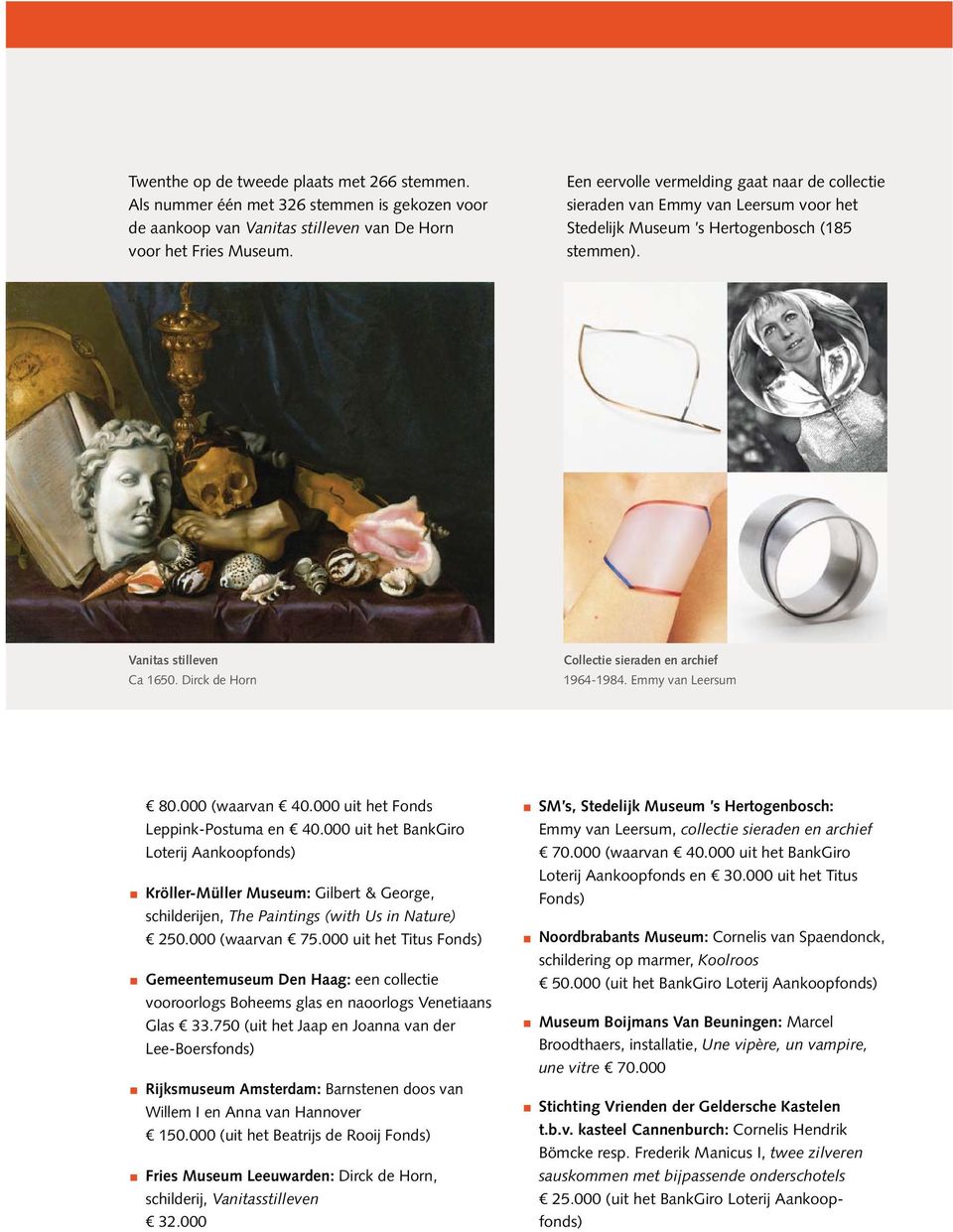 Dirck de Horn Collectie sieraden en archief 1964-1984. Emmy van Leersum 80.000 (waarvan 40.000 uit het Fonds Leppink-Postuma en 40.