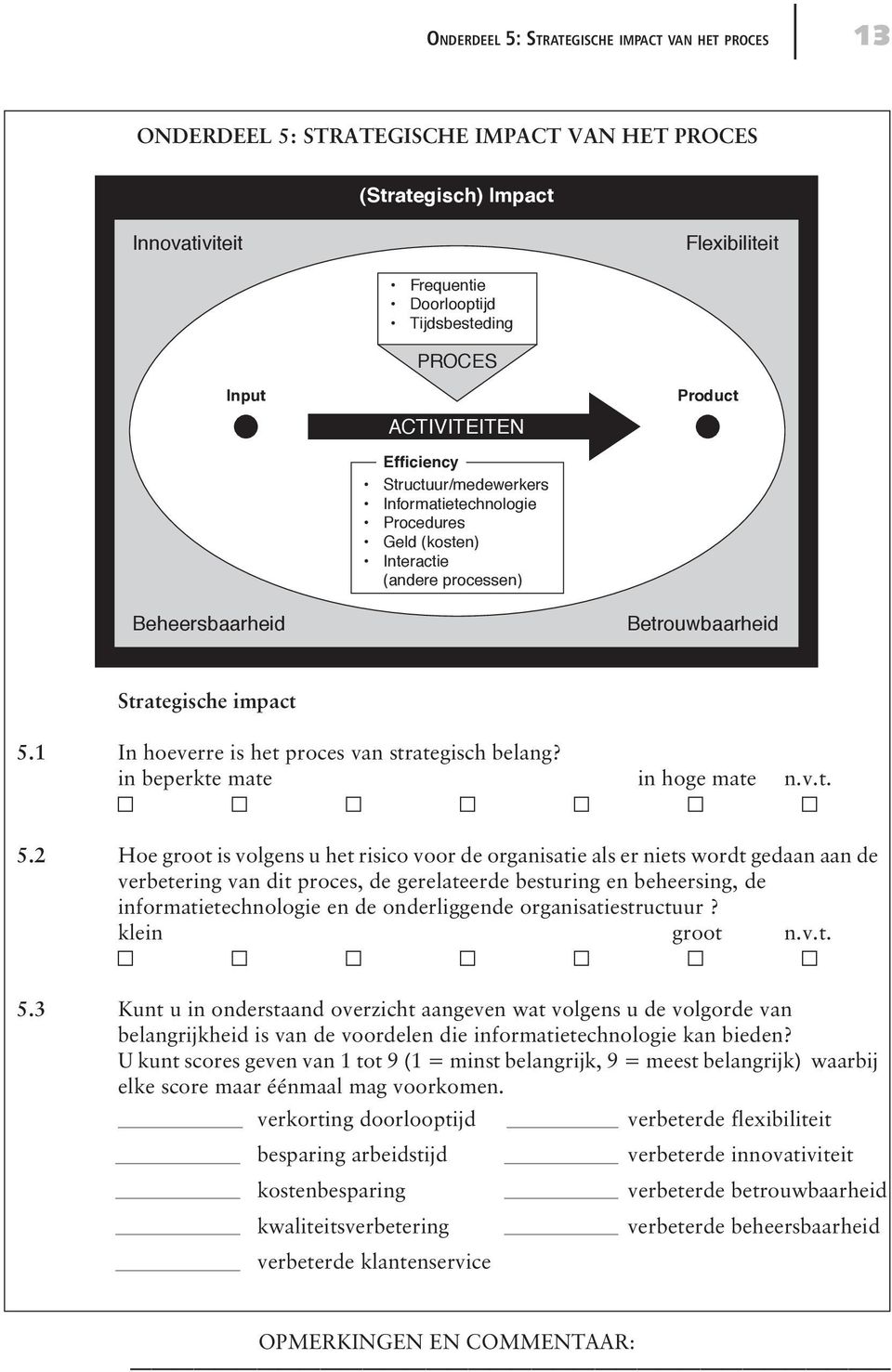 1 In hoeverre is het proces van strategisch belang? in beperkte mate in hoge mate n.v.t. 5.