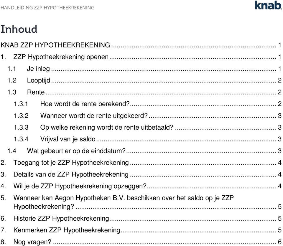 Toegang tot je ZZP Hypotheekrekening... 4 3. Details van de ZZP Hypotheekrekening... 4 4. Wil je de ZZP Hypotheekrekening opzeggen?... 4 5.