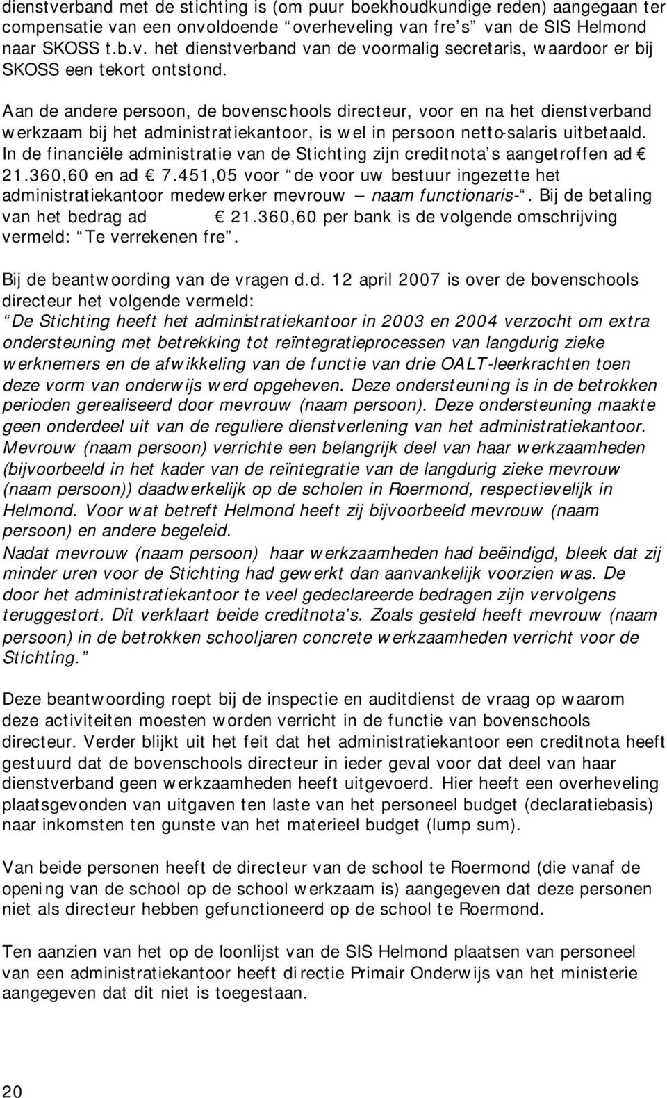 In de financiële administratie van de Stichting zijn creditnota s aangetroffen ad 21.360,60 en ad 7.