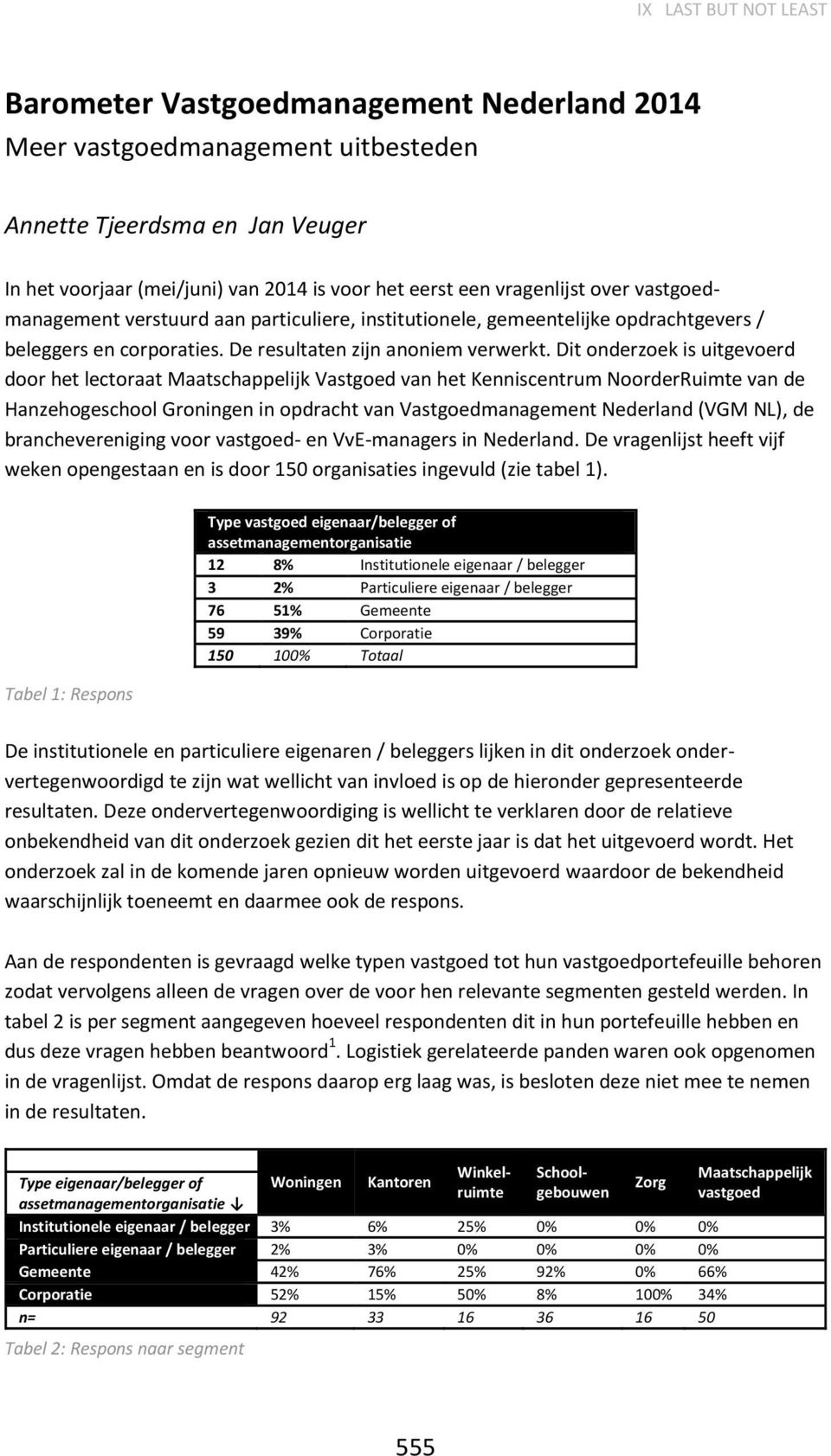 Dit onderzoek is uitgevoerd door het lectoraat Maatschappelijk Vastgoed van het Kenniscentrum NoorderRuimte van de Hanzehogeschool Groningen in opdracht van Vastgoedmanagement Nederland (VGM NL), de