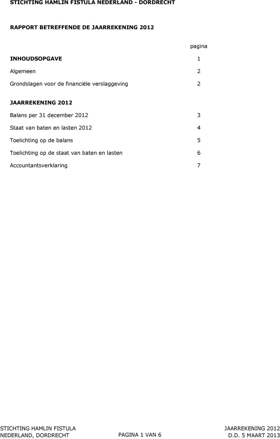 baten en lasten 2012 4 Toelichting op de balans 5 Toelichting op de staat