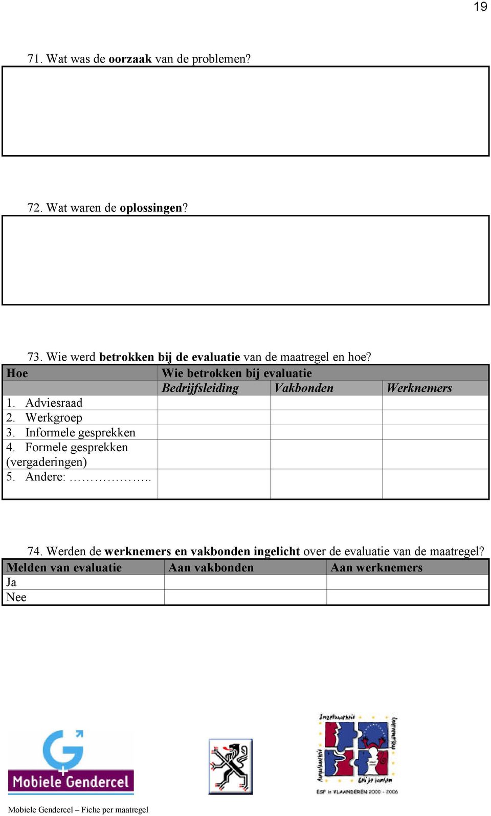 Informele gesprekken 4. Formele gesprekken (vergaderingen) 5. Andere:.