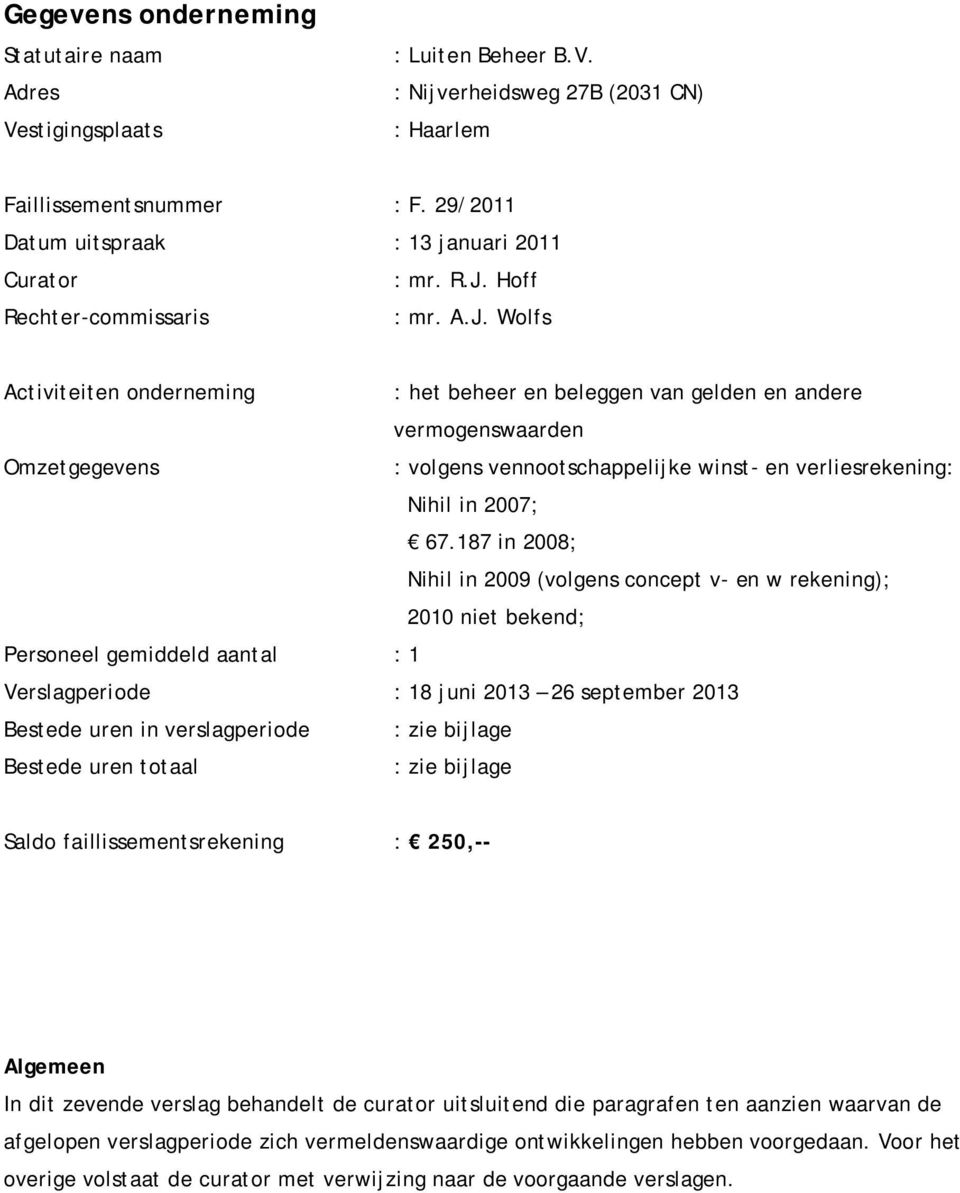 Hoff Rechter-commissaris : mr. A.J.