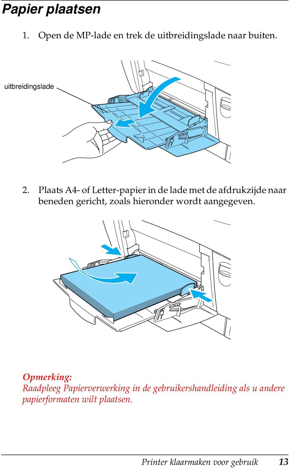 Plaats A4- of Letter-papier in de lade met de afdrukzijde naar beneden gericht, zoals