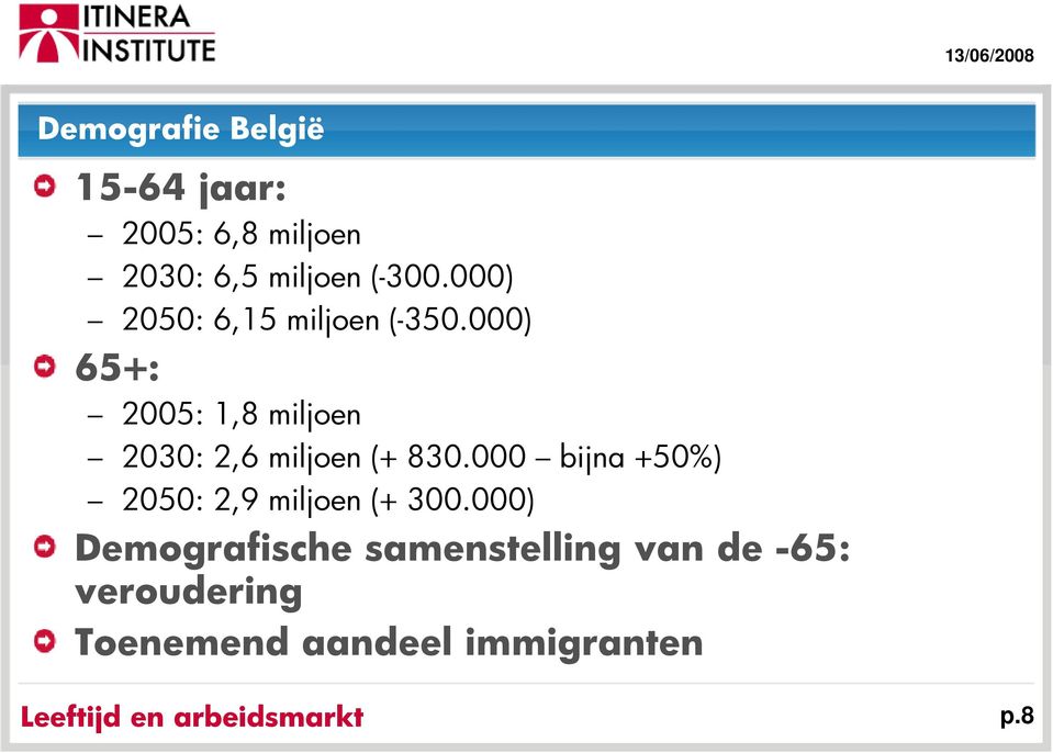 000) 65+: 2005: 1,8 miljoen 2030: 2,6 miljoen (+ 830.