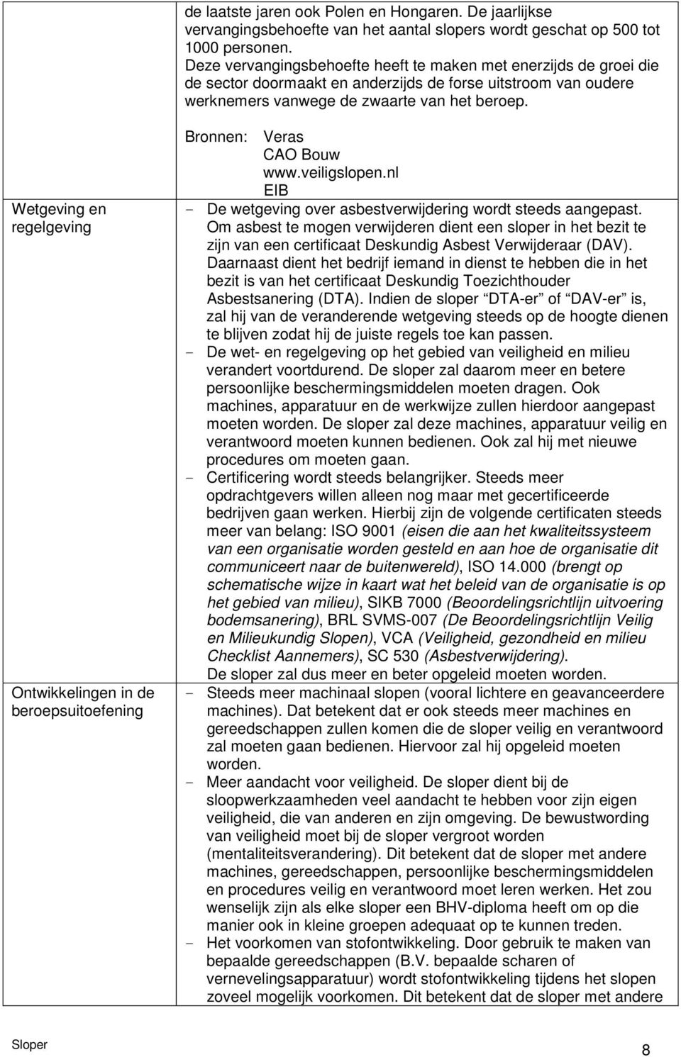 Wetgeving en regelgeving Ontwikkelingen in de beroepsuitoefening Bronnen: Veras CAO Bouw www.veiligslopen.nl EIB - De wetgeving over asbestverwijdering wordt steeds aangepast.