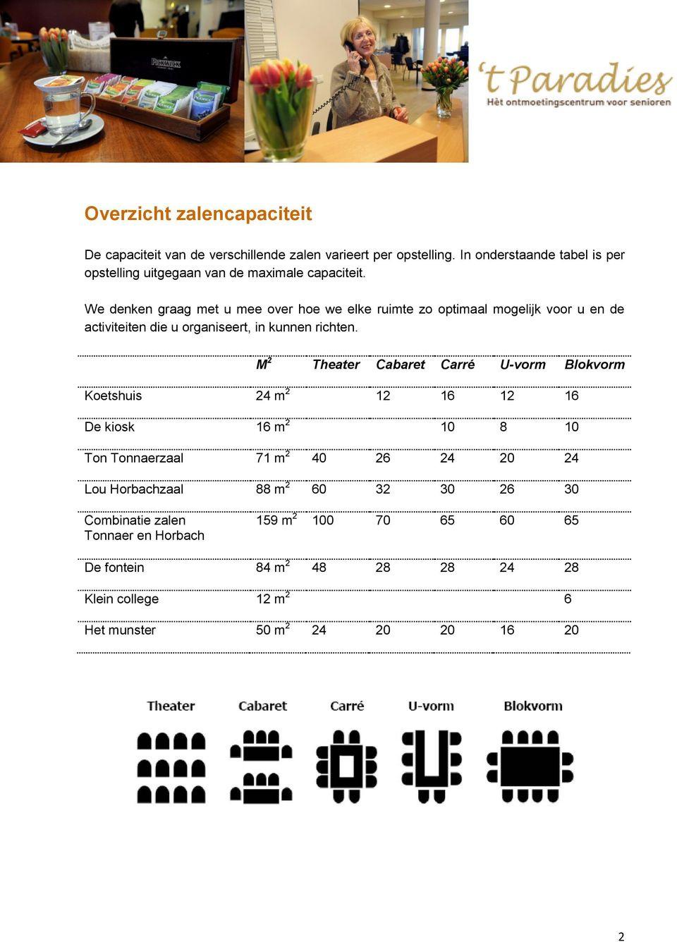 We denken graag met u mee over hoe we elke ruimte zo optimaal mogelijk voor u en de activiteiten die u organiseert, in kunnen richten.