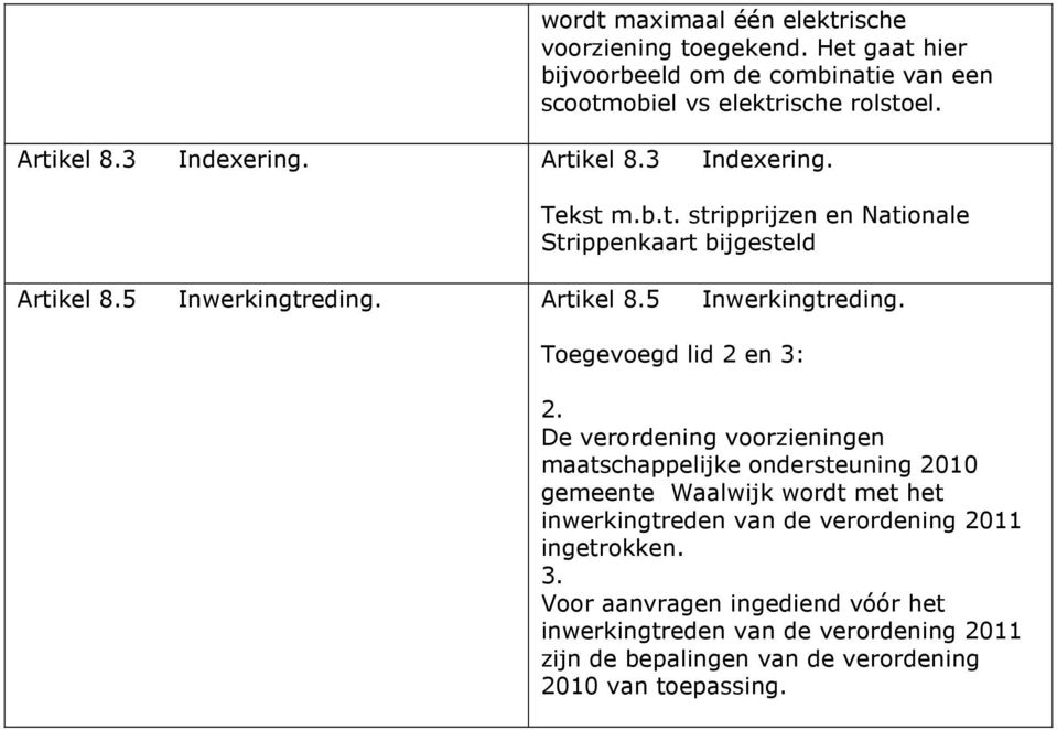 De verordening voorzieningen maatschappelijke ondersteuning 2010 gemeente Waalwijk wordt met het inwerkingtreden van de verordening 2011 ingetrokken. 3.
