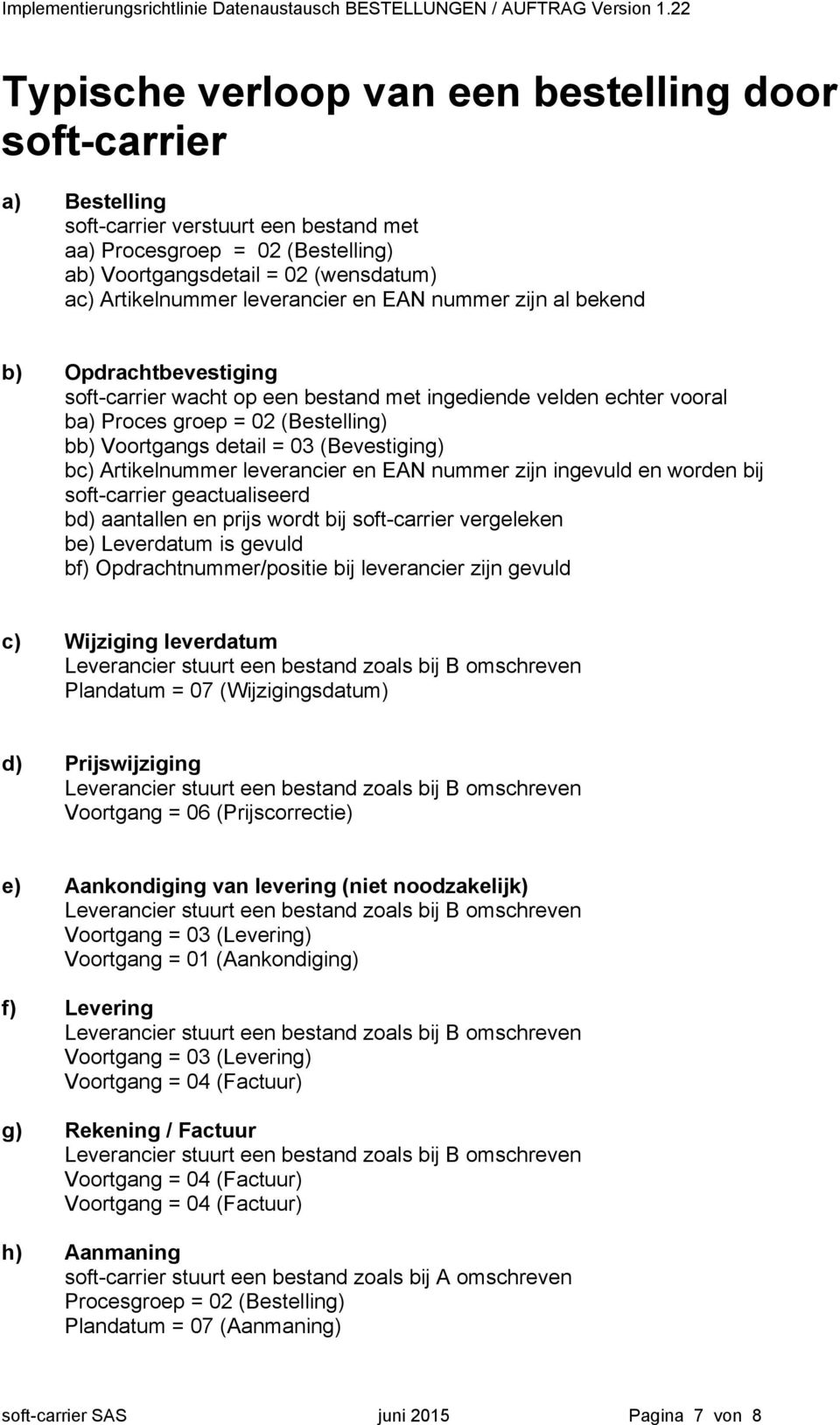 (Bevestiging) bc) Artikelnummer leverancier en EAN nummer zijn ingevuld en worden bij soft-carrier geactualiseerd bd) aantallen en prijs wordt bij soft-carrier vergeleken be) Leverdatum is gevuld bf)