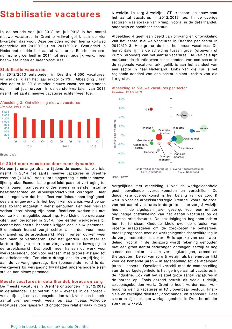 Bescheiden economische groei leidt in 2014 tot meer tijdelijk werk, meer baanwisselingen en meer vacatures. Stabilisatie vacatures In 2012/2013 ontstonden in Drenthe 4.