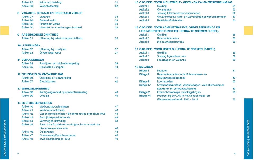 Artikel 33 Onwerkbaar weer 37 11 VERGOEDINGEN Artikel 34 Reistijden- en reiskostenregeling 39 Artikel 35 Reiskosten Schiphol 40 12 OPLEIDING EN ONTWIKKELING Artikel 36 Opleiding en ontwikkeling 41