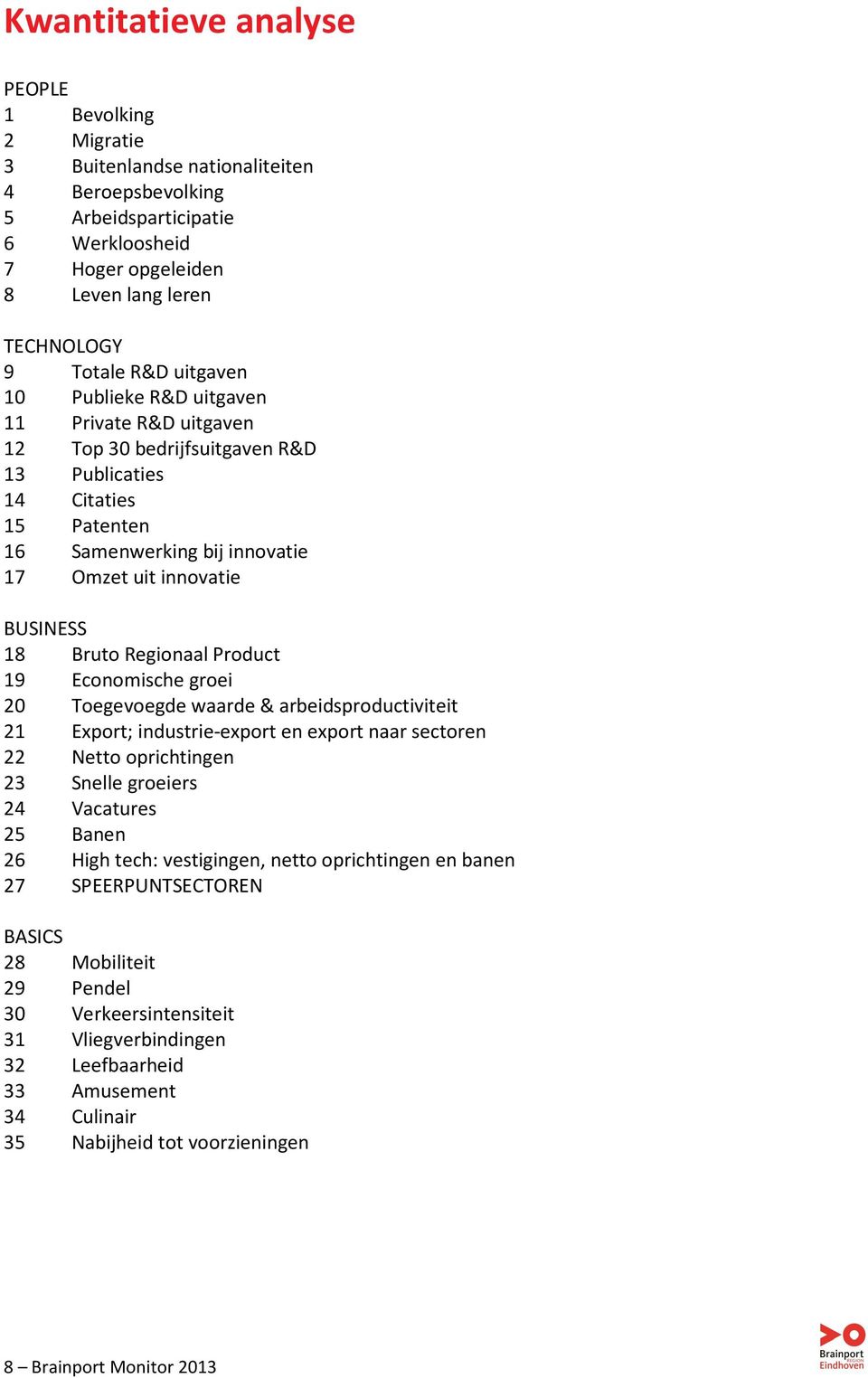 Bruto Regionaal Product 19 Economische groei 20 Toegevoegde waarde & arbeidsproductiviteit 21 Export; industrie-export en export naar sectoren 22 Netto oprichtingen 23 Snelle groeiers 24 Vacatures 25