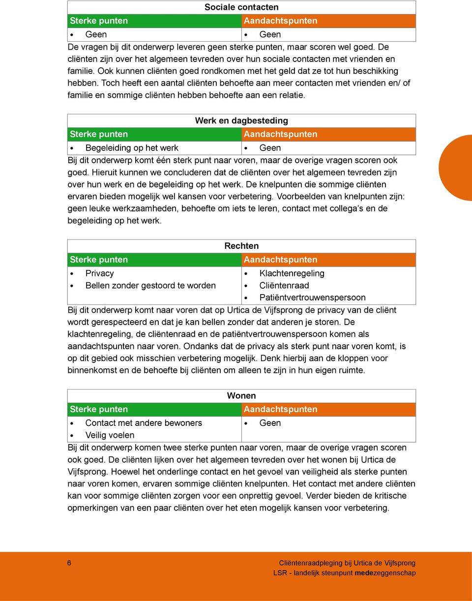 Toch heeft een aantal cliënten behoefte aan meer contacten met vrienden en/ of familie en sommige cliënten hebben behoefte aan een relatie.