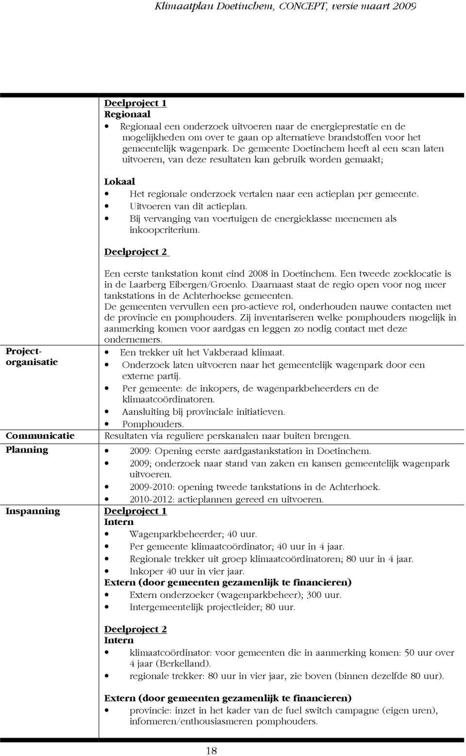 Uitvoeren van dit actieplan. Bij vervanging van voertuigen de energieklasse meenemen als inkoopcriterium. Deelproject 2 Een eerste tankstation komt eind 2008 in Doetinchem.