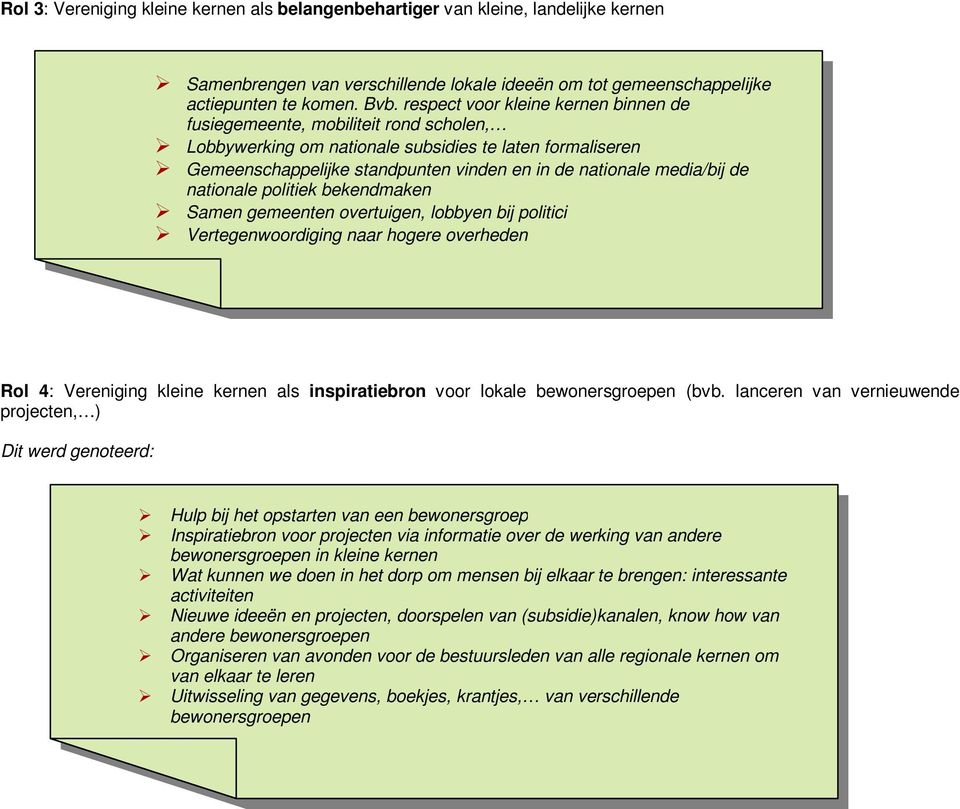 media/bij de nationale politiek bekendmaken Samen gemeenten overtuigen, lobbyen bij politici Vertegenwoordiging naar hogere overheden Rol 4: Vereniging kleine kernen als inspiratiebron voor lokale