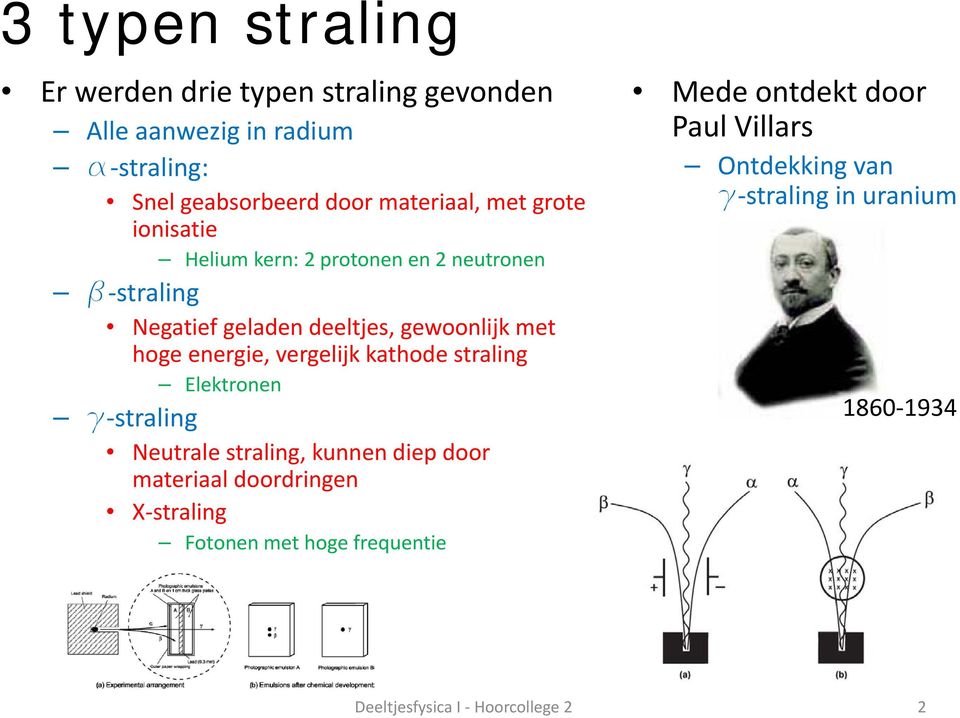 b straling Negatief geladen deeltjes, gewoonlijk met hoge energie, vergelijk kathode straling Elektronen g straling 1860 1934