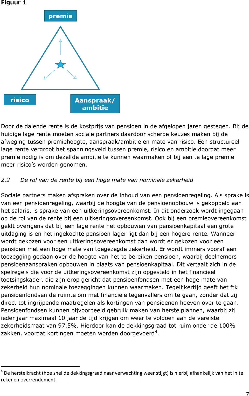 Een structureel lage vergroot het spanningsveld tussen premie, risico en ambitie doordat meer premie nodig is om dezelfde ambitie te kunnen waarmaken of bij een te lage premie meer risico s worden