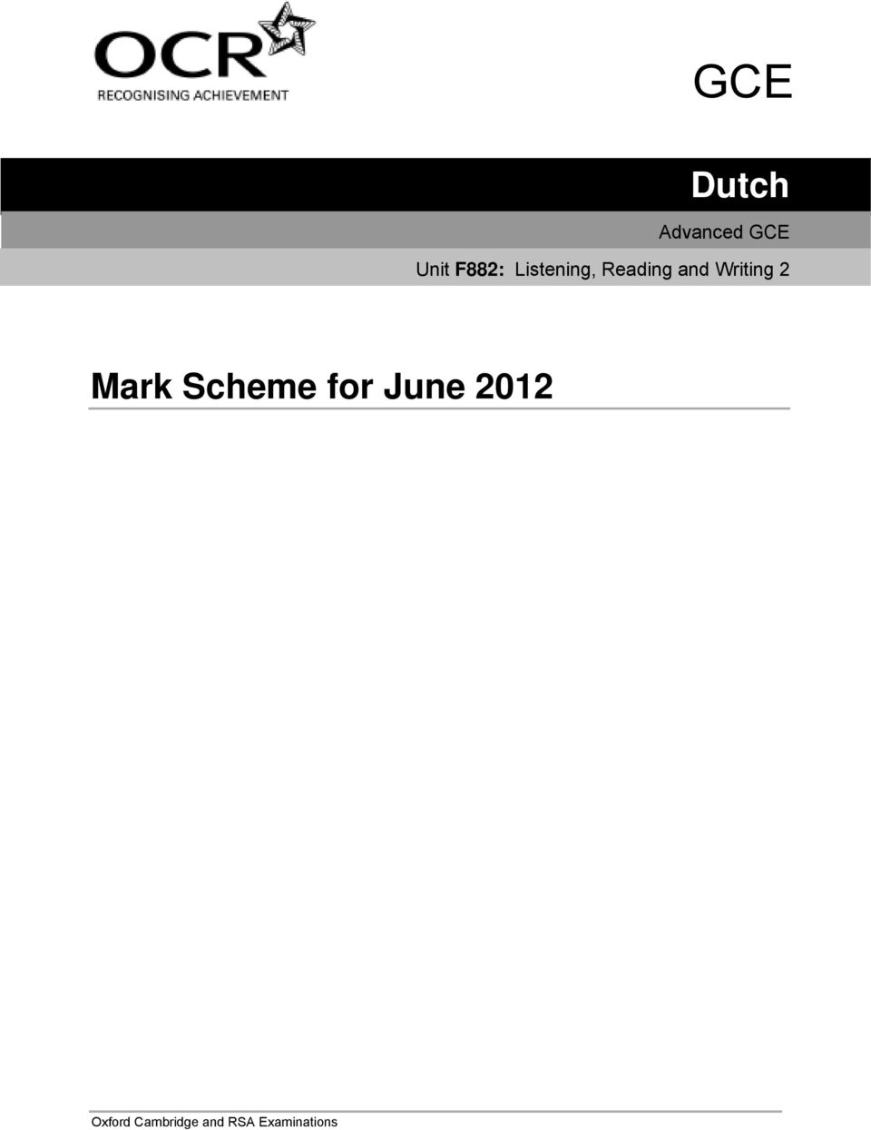 Writing 2 Mark Scheme for June