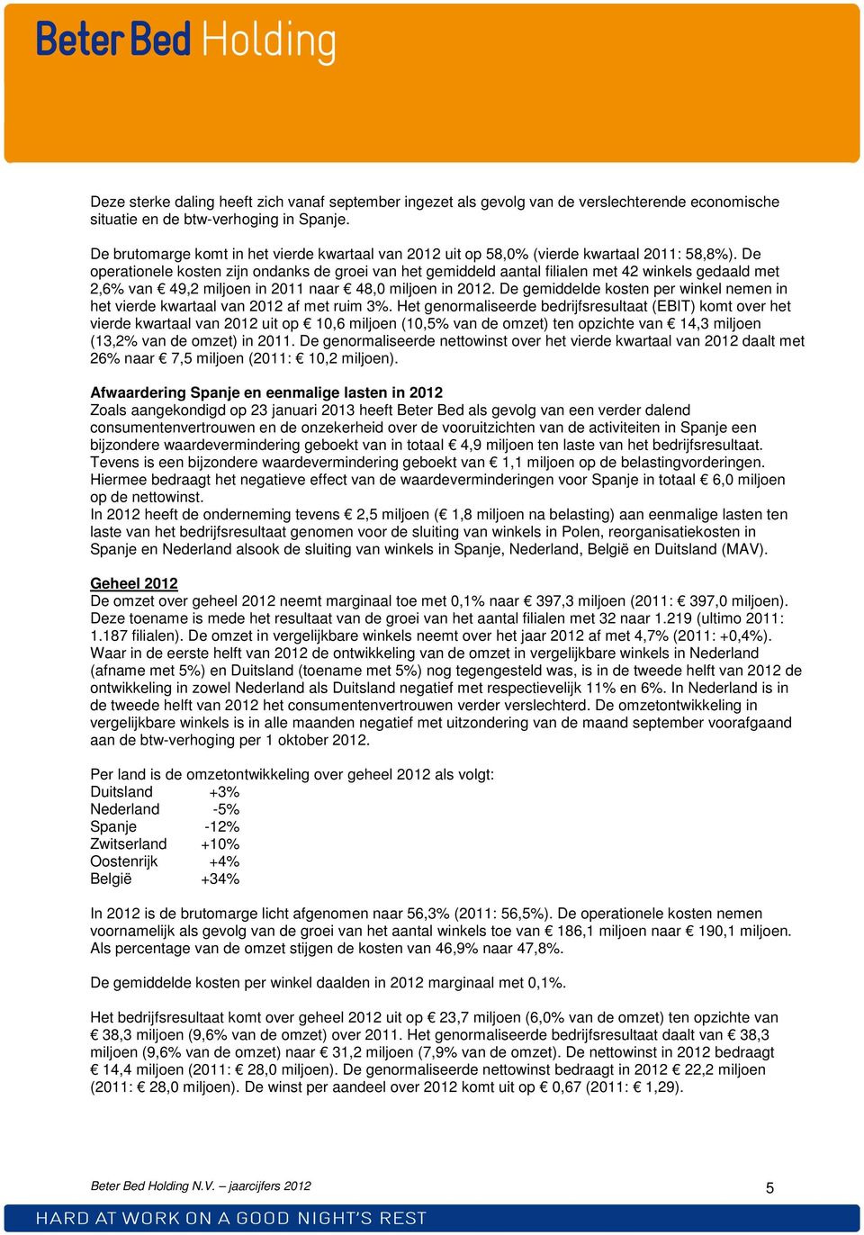 De operationele kosten zijn ondanks de groei van het gemiddeld aantal filialen met 42 winkels gedaald met 2,6% van 49,2 miljoen in 2011 naar 48,0 miljoen in 2012.