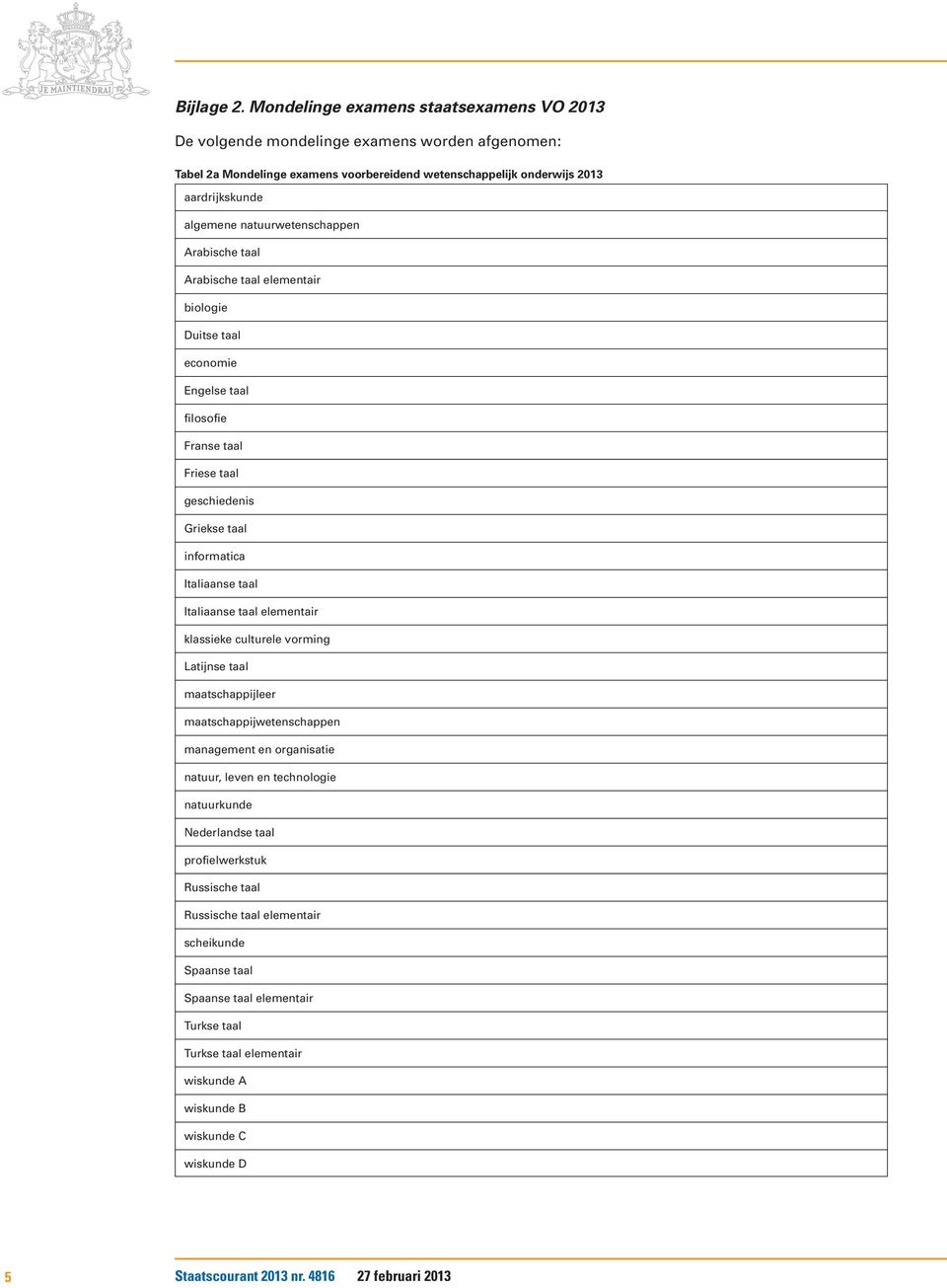 natuurwetenschappen Arabische taal Arabische taal elementair biologie Duitse taal economie Engelse taal filosofie Franse taal Friese taal geschiedenis Griekse taal informatica Italiaanse taal