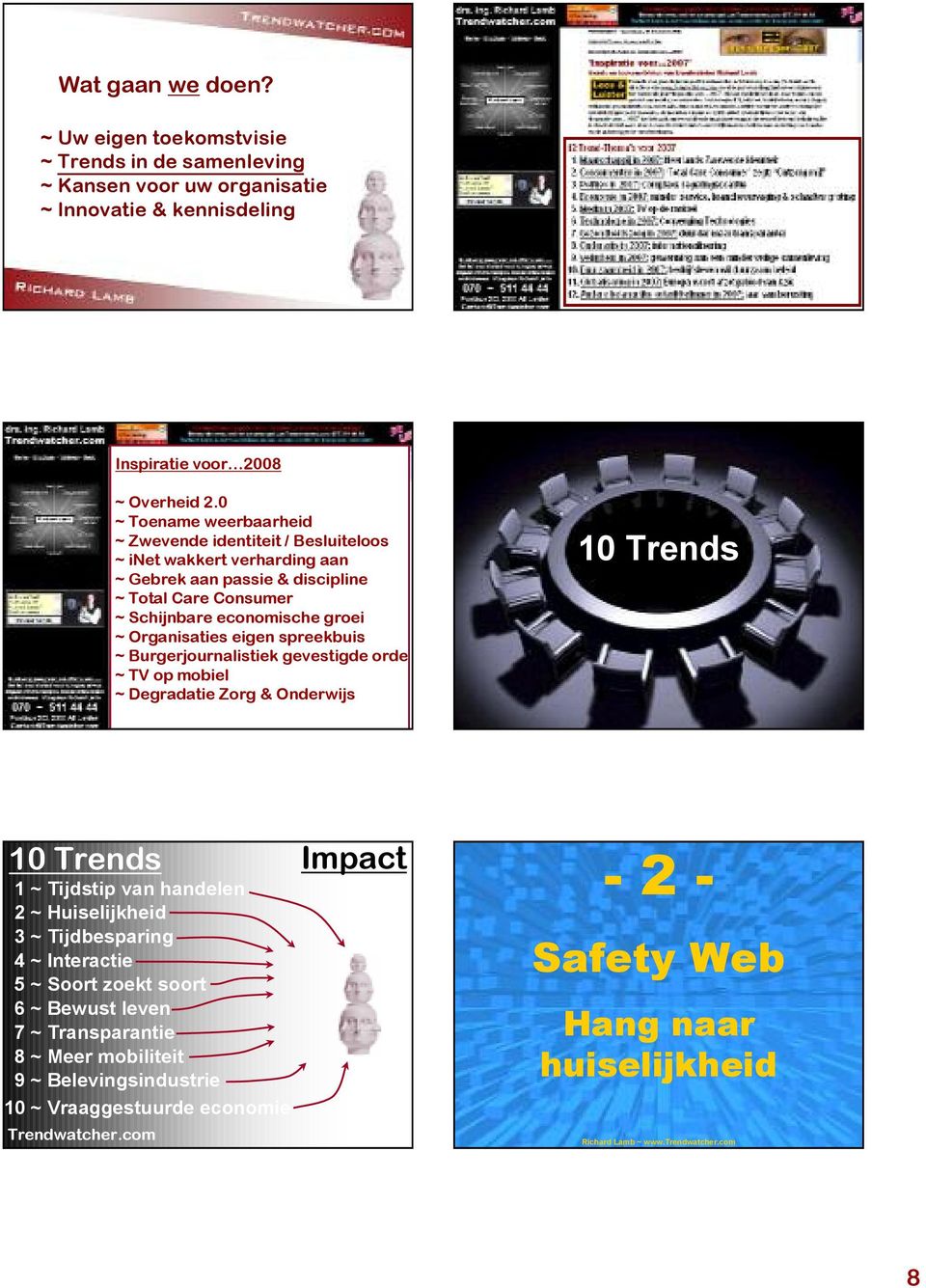 economische groei ~ Organisaties eigen spreekbuis ~ Burgerjournalistiek gevestigde orde ~ TV op mobiel ~ Degradatie Zorg & Onderwijs 10 Trends 10 Trends 1 ~ Tijdstip