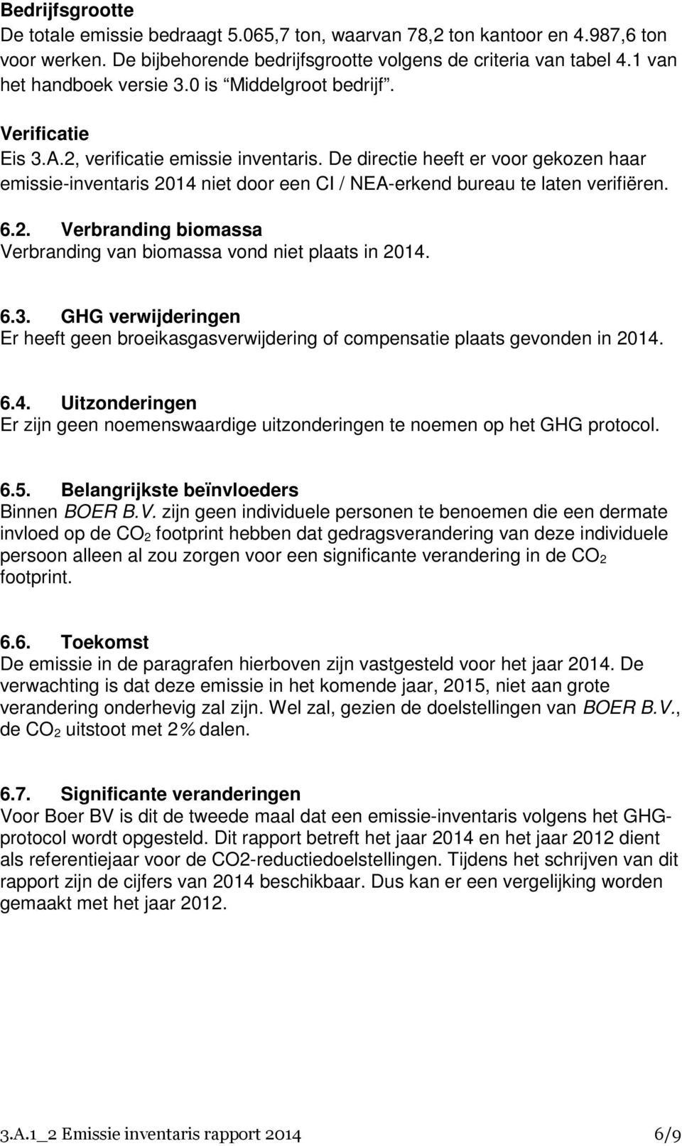 De directie heeft er voor gekozen haar emissie-inventaris 2014 niet door een CI / NEA-erkend bureau te laten verifiëren. 6.2. Verbranding biomassa Verbranding van biomassa vond niet plaats in 2014. 6.3.