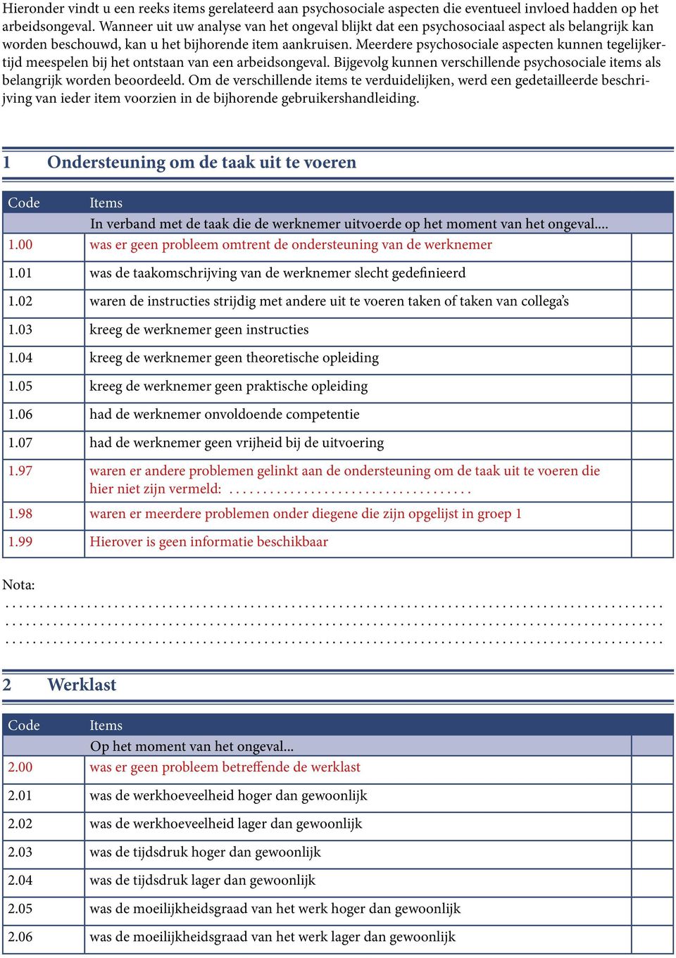 Meerdere psychosociale aspecten kunnen tegelijkertijd meespelen bij het ontstaan van een arbeidsongeval. Bijgevolg kunnen verschillende psychosociale items als belangrijk worden beoordeeld.