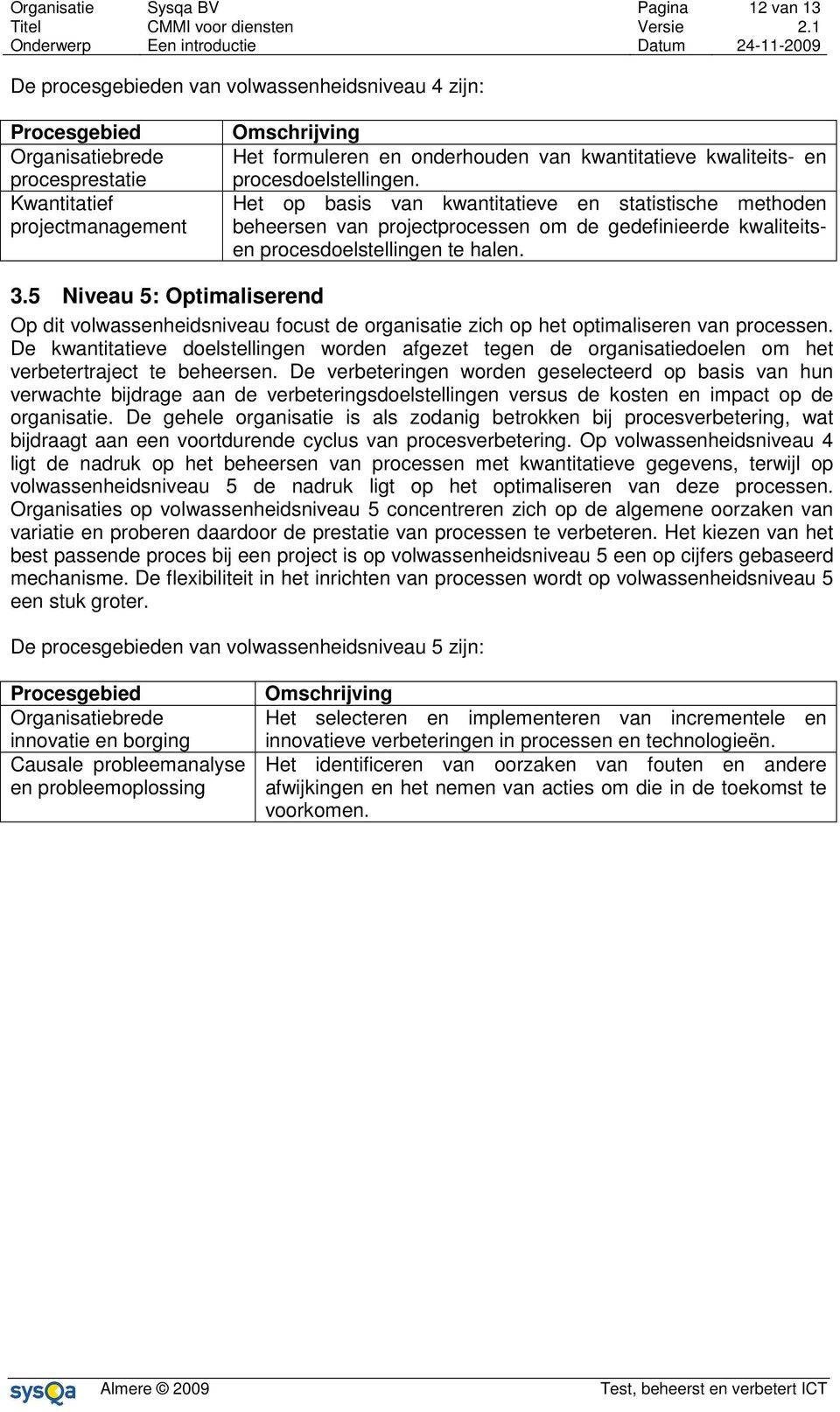 Het op basis van kwantitatieve en statistische methoden beheersen van projectprocessen om de gedefinieerde kwaliteitsen procesdoelstellingen te halen. 3.