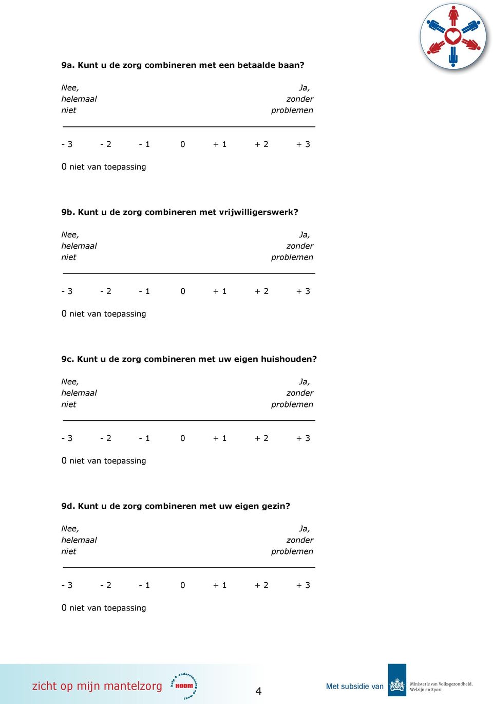 Kunt u de zrg cmbineren met uw eigen huishuden? Nee, helemaal niet Ja, znder prblemen 0 niet van tepassing 9d.