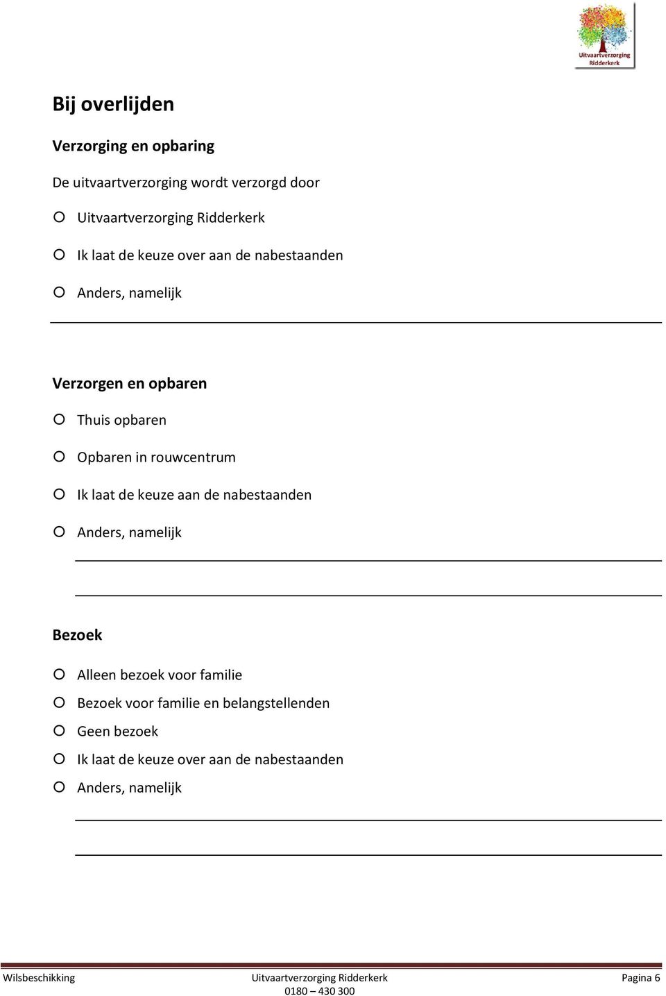 keuze aan de nabestaanden Anders, namelijk Bezoek Alleen bezoek voor familie Bezoek voor familie