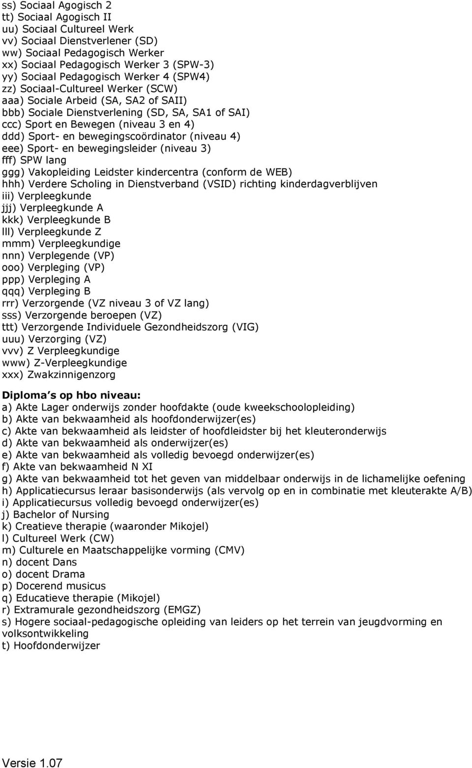 Sport- en bewegingscoördinator (niveau 4) eee) Sport- en bewegingsleider (niveau 3) fff) SPW lang ggg) Vakopleiding Leidster kindercentra (conform de WEB) hhh) Verdere Scholing in Dienstverband