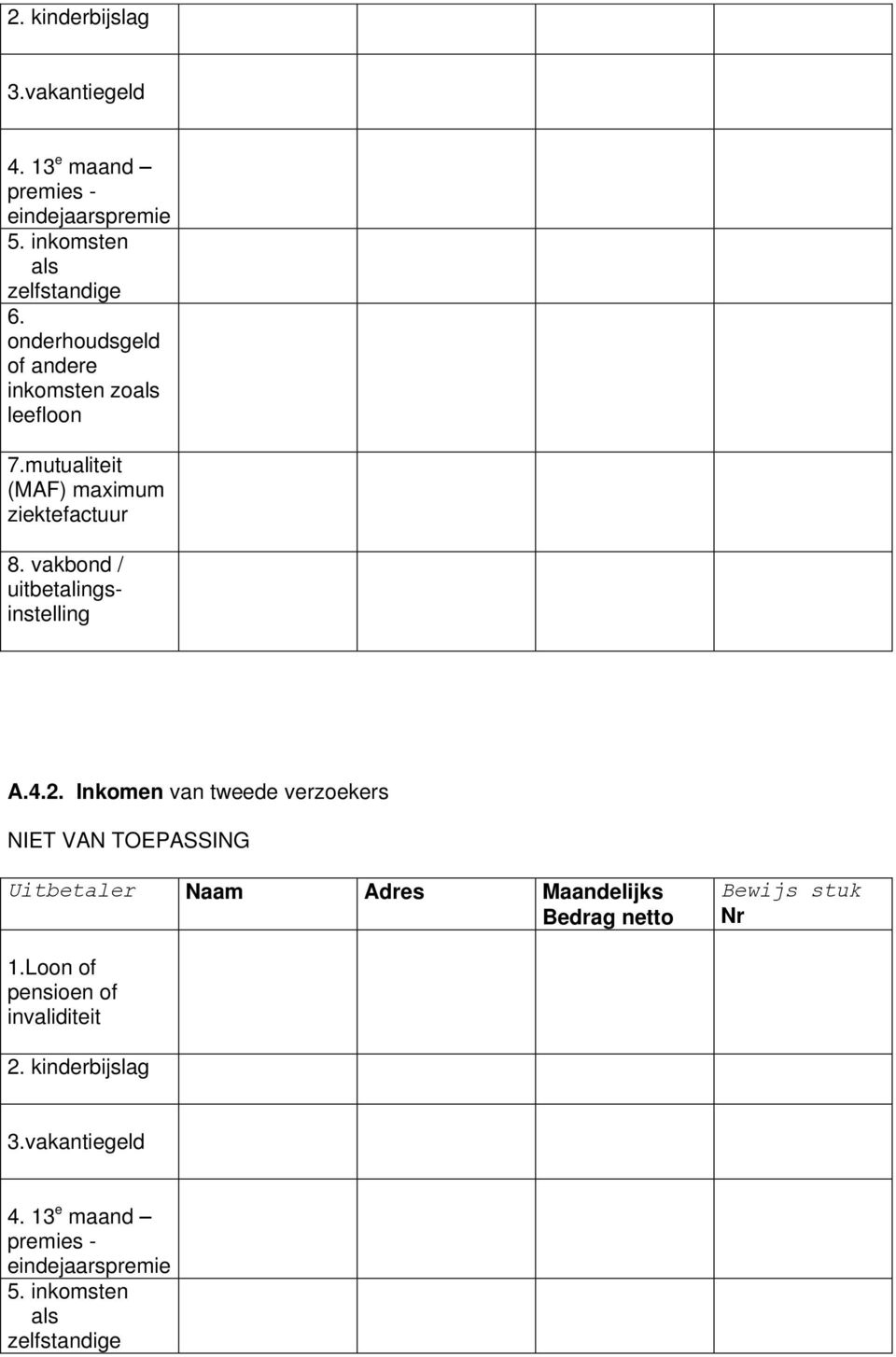 vakbond / uitbetalingsinstelling A.4.2.