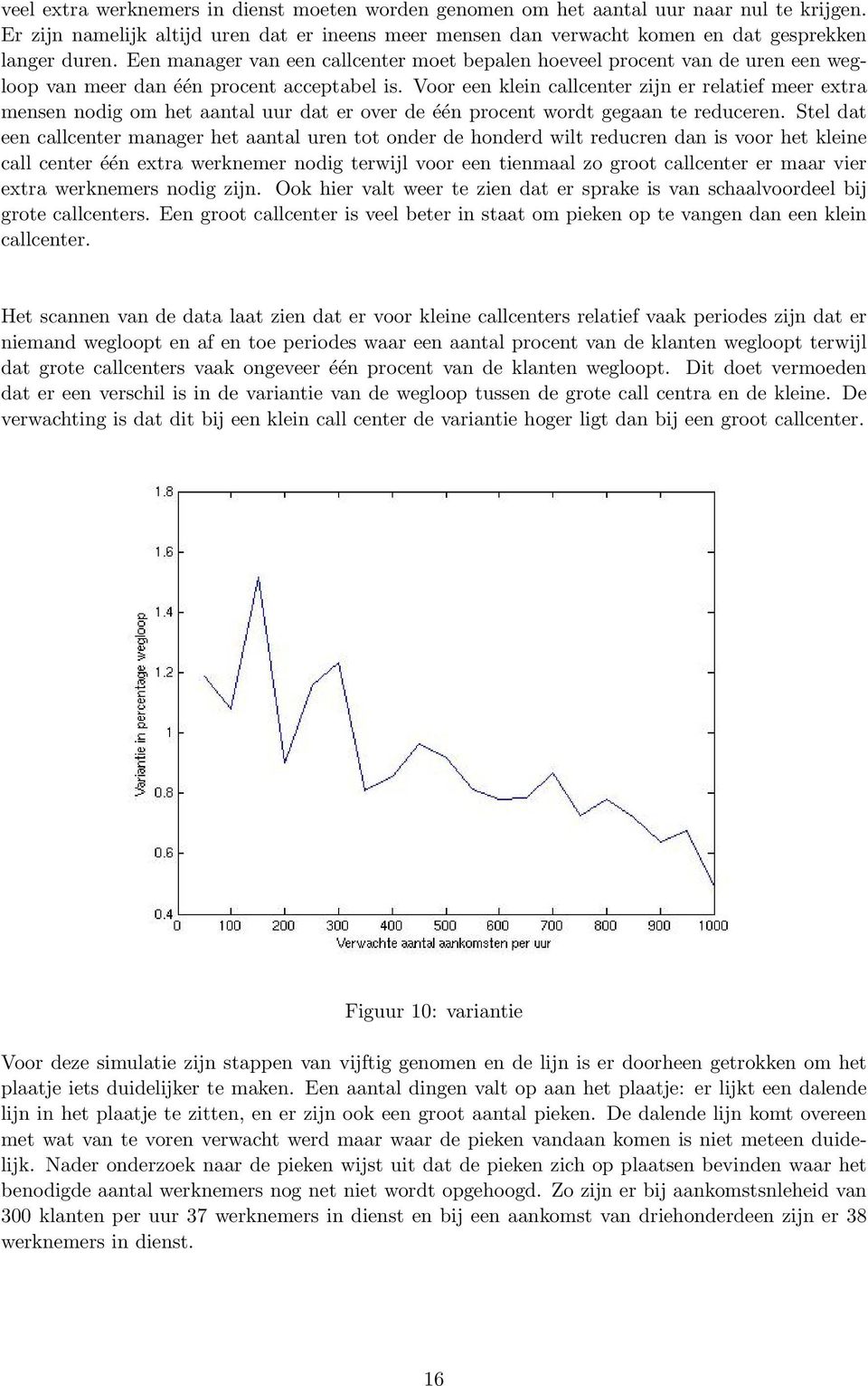 Voor een klein callcenter zijn er relatief meer extra mensen nodig om het aantal uur dat er over de één procent wordt gegaan te reduceren.