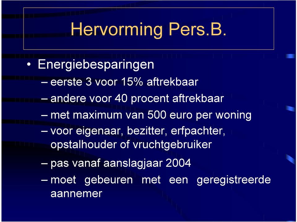 procent aftrekbaar met maximum van 500 euro per woning voor eigenaar,