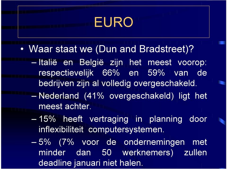 volledig overgeschakeld. Nederland (41% overgeschakeld) ligt het meest achter.