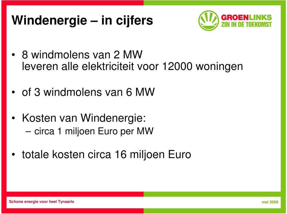 3 windmolens van 6 MW Kosten van Windenergie: